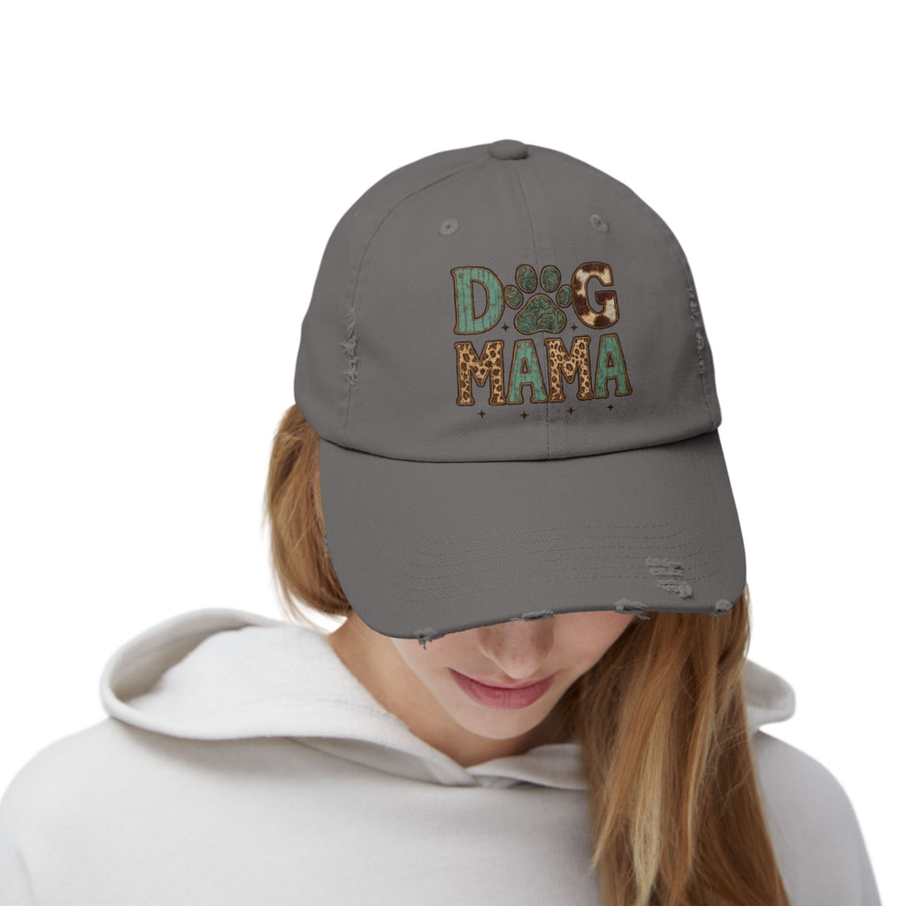 Dog Mama Distressed Baseball Cap – Vintage Dog Mom Hat, Farmhouse Pet Lover Cap, Washed Cotton Casual Hat