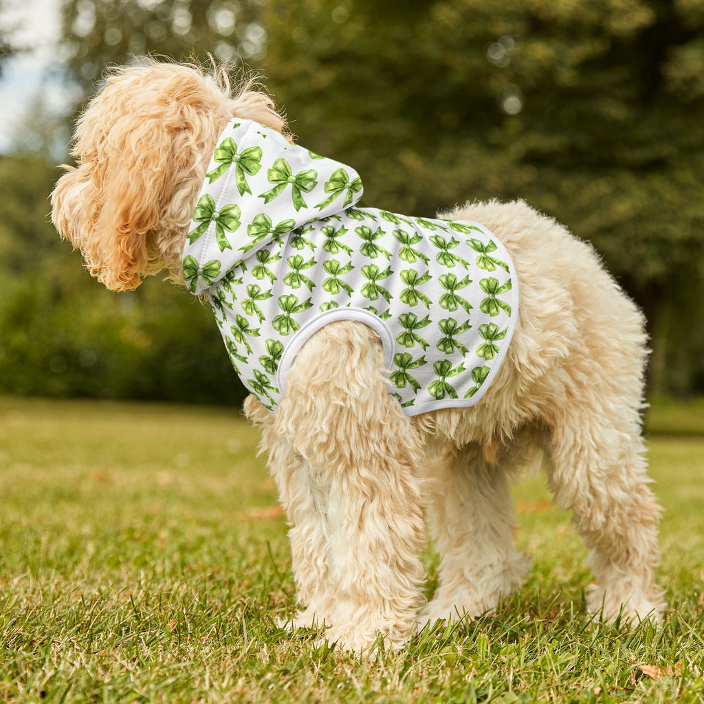 Green Coquette Bows Cute Pet Hoodie - Adorable Puppy Sweater, Small Dog Outfit, Furry Friend Gift, Pet Apparel, Animal Lover Present