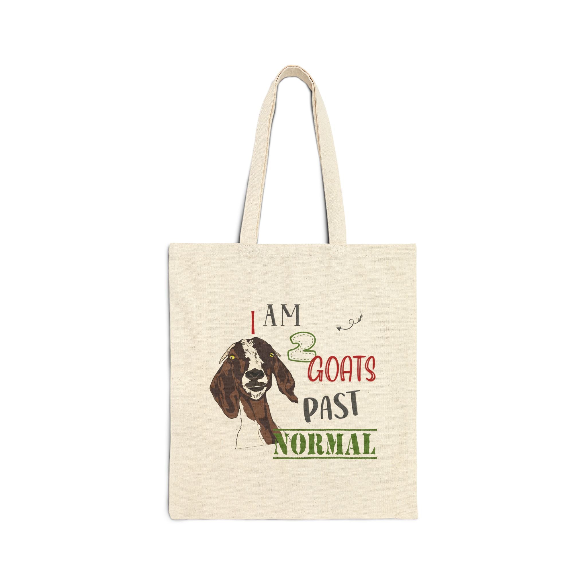 I Am 2 Goats Past Normal Canvas Tote Bag – Funny Goat Mom Market Bag, Farmhouse Goat Lover Reusable Tote