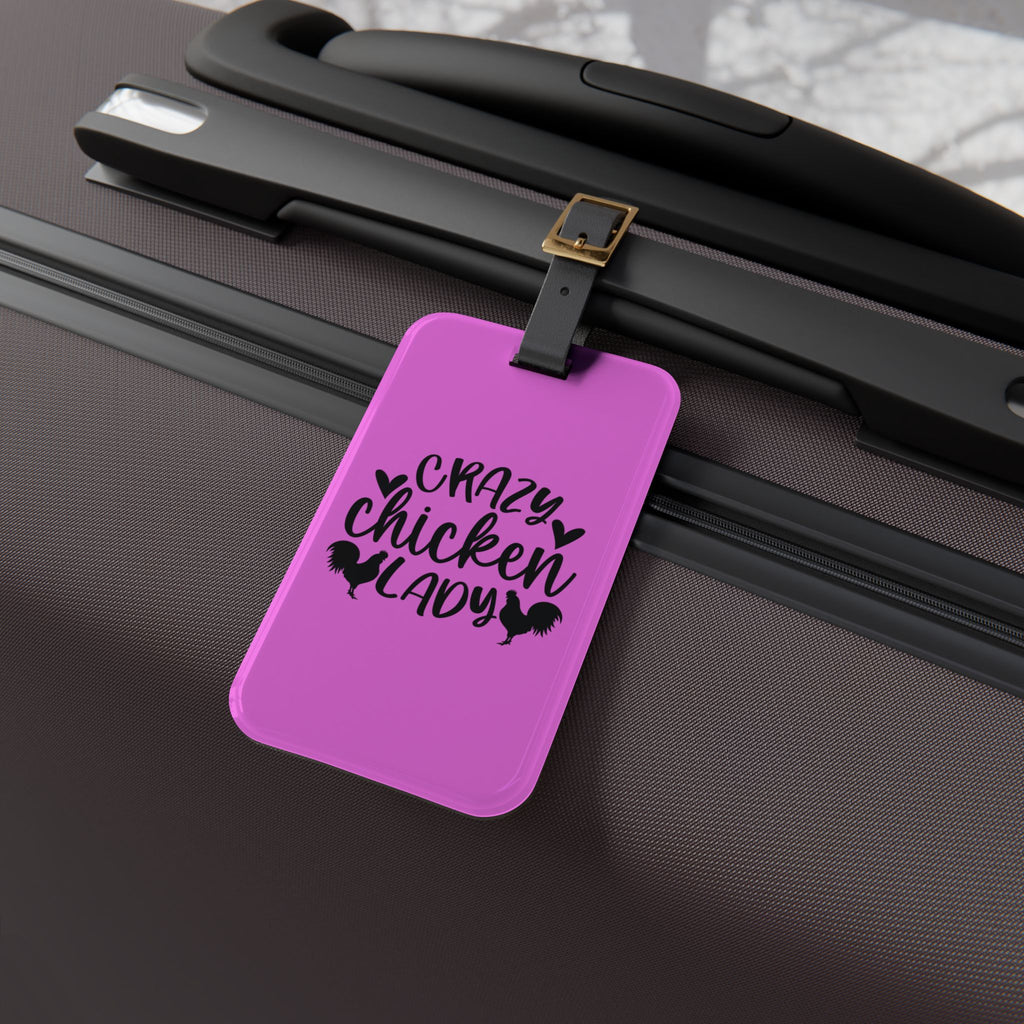 Pink Crazy Chicken Lady Luggage Tag | Funny Chicken Travel Tag | Farm Girl Suitcase Identifier | Chicken Lover Travel Accessory | Gumpert Homestead