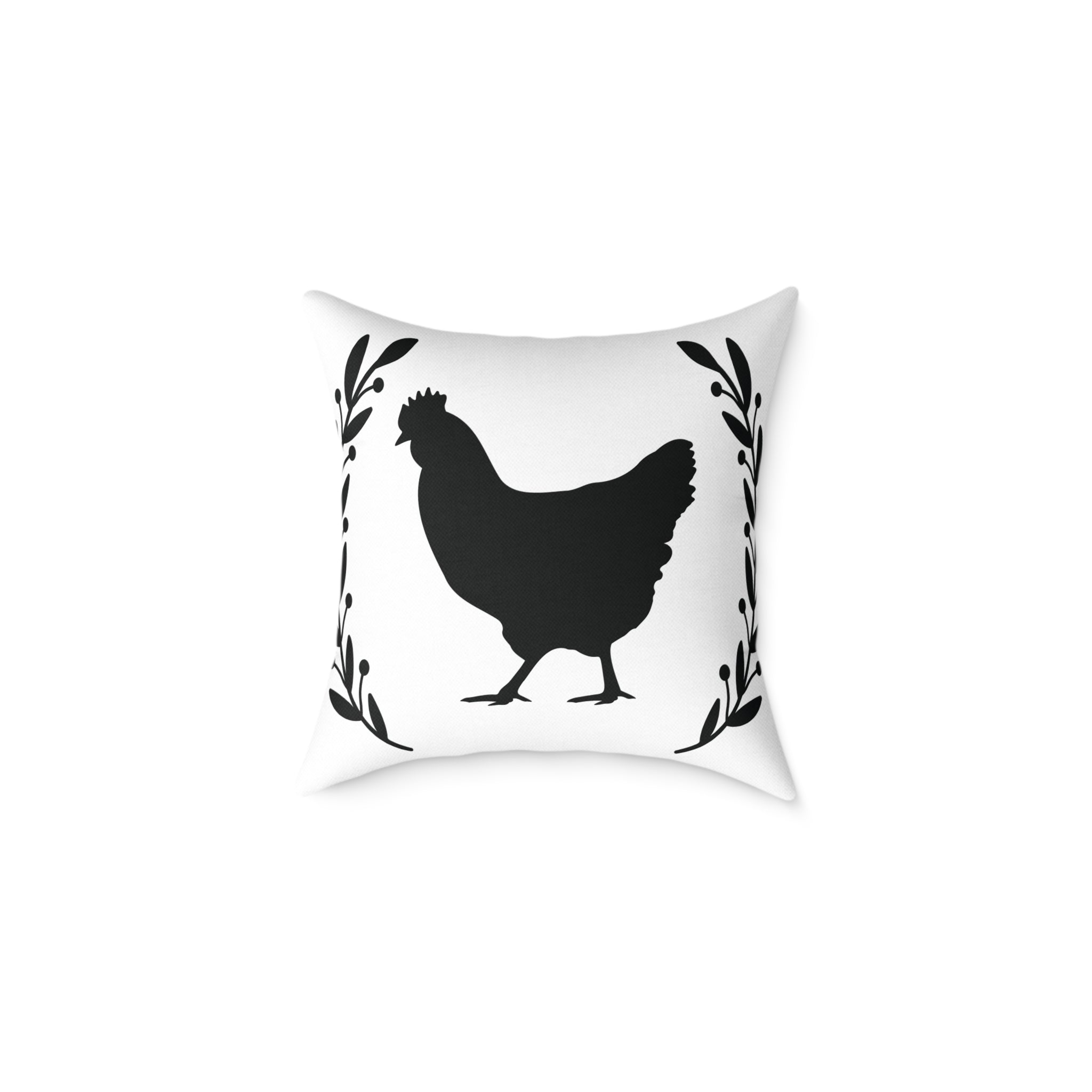 Farmhouse Chicken Silhouette Throw Pillow – Rustic Chicken Decor Cushion, Neutral Country Homestead Accent Pillow