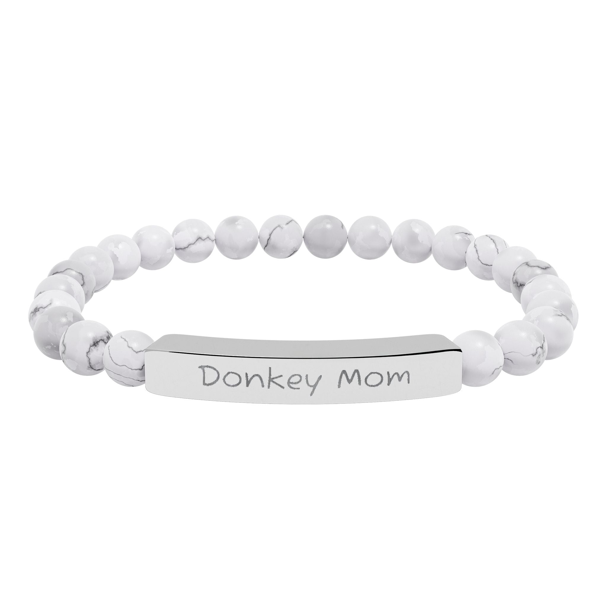 Donkey Mom Natural Stone Stretch Bracelet – Engraved Donkey Lover Jewelry, Farm Mom Gift, Rustic Homestead Bracelet