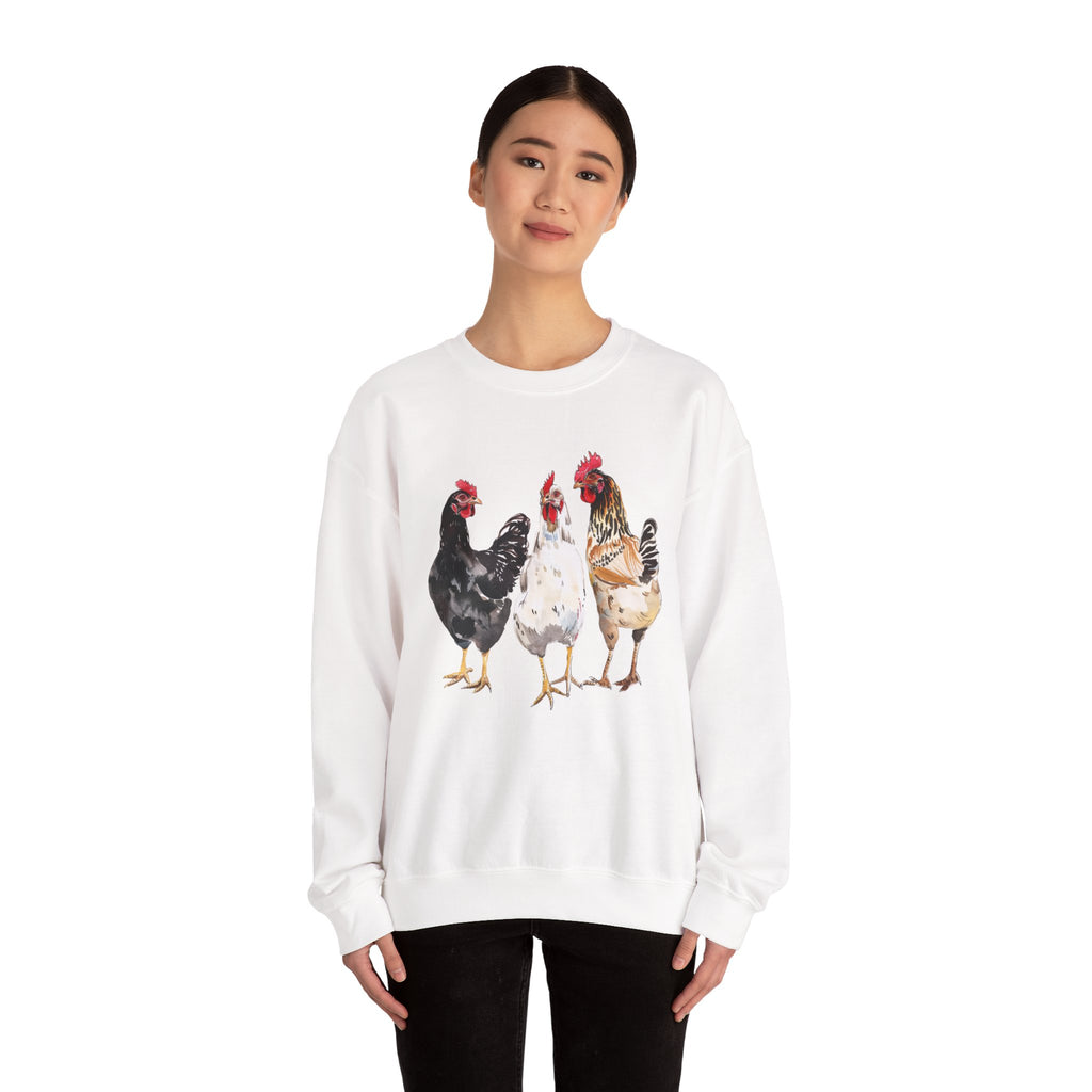 Chicken Flock Sweatshirt – Farmhouse Hen Lineup Crewneck, Cozy Homestead Chicken Mom Pullover, Unisex Gildan 18000