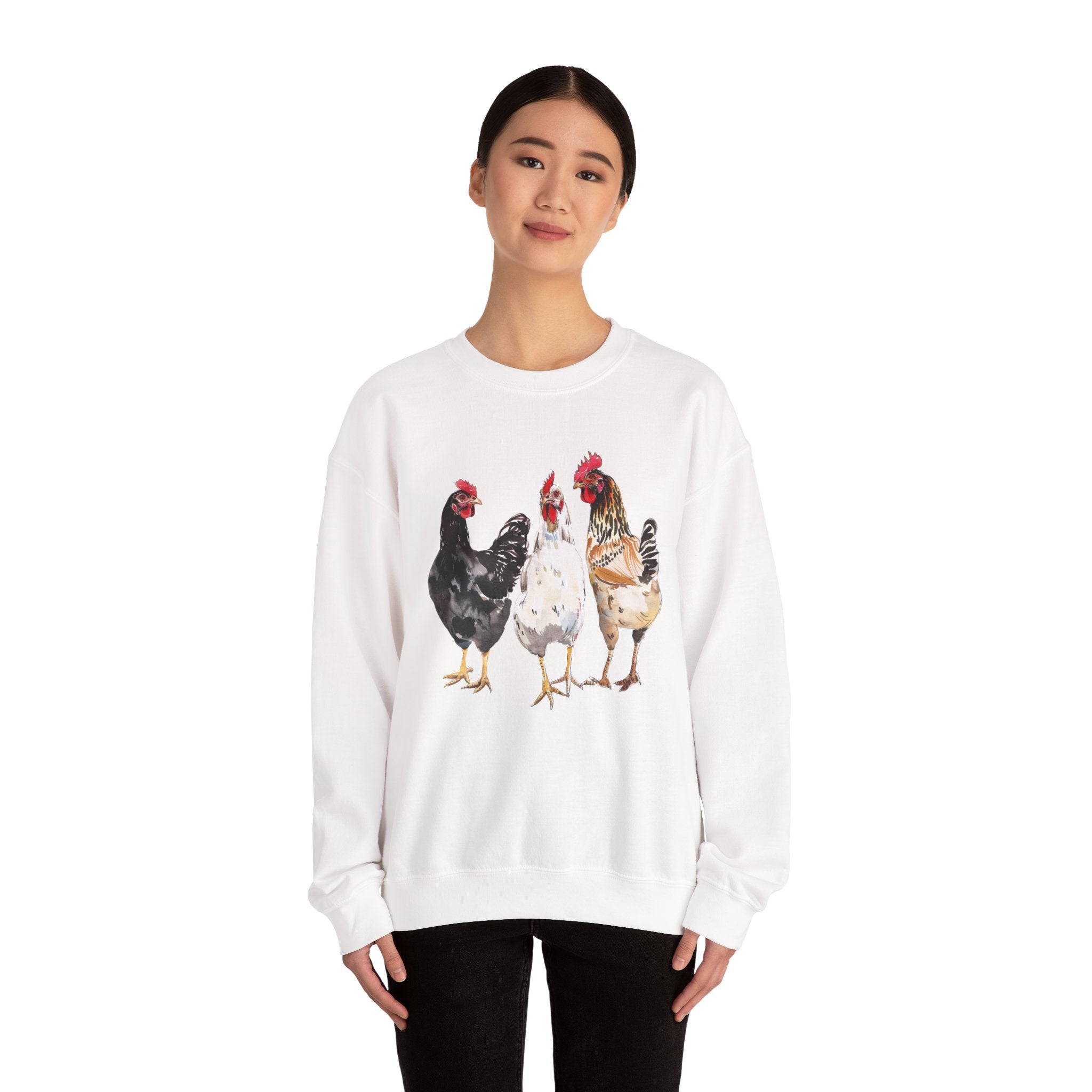 Chicken Flock Sweatshirt – Farmhouse Hen Lineup Crewneck, Cozy Homestead Chicken Mom Pullover, Unisex Gildan 18000
