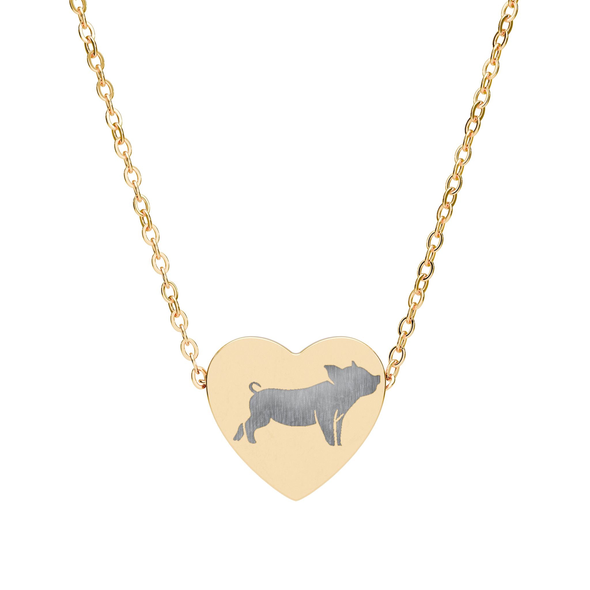 Pig Heart Necklace – Farm Pig Jewelry, Pig Lover Gift, Homestead Necklace, Mini Pig Pendant, Farm Animal Jewelry, Stainless Steel Engraved Heart Necklace