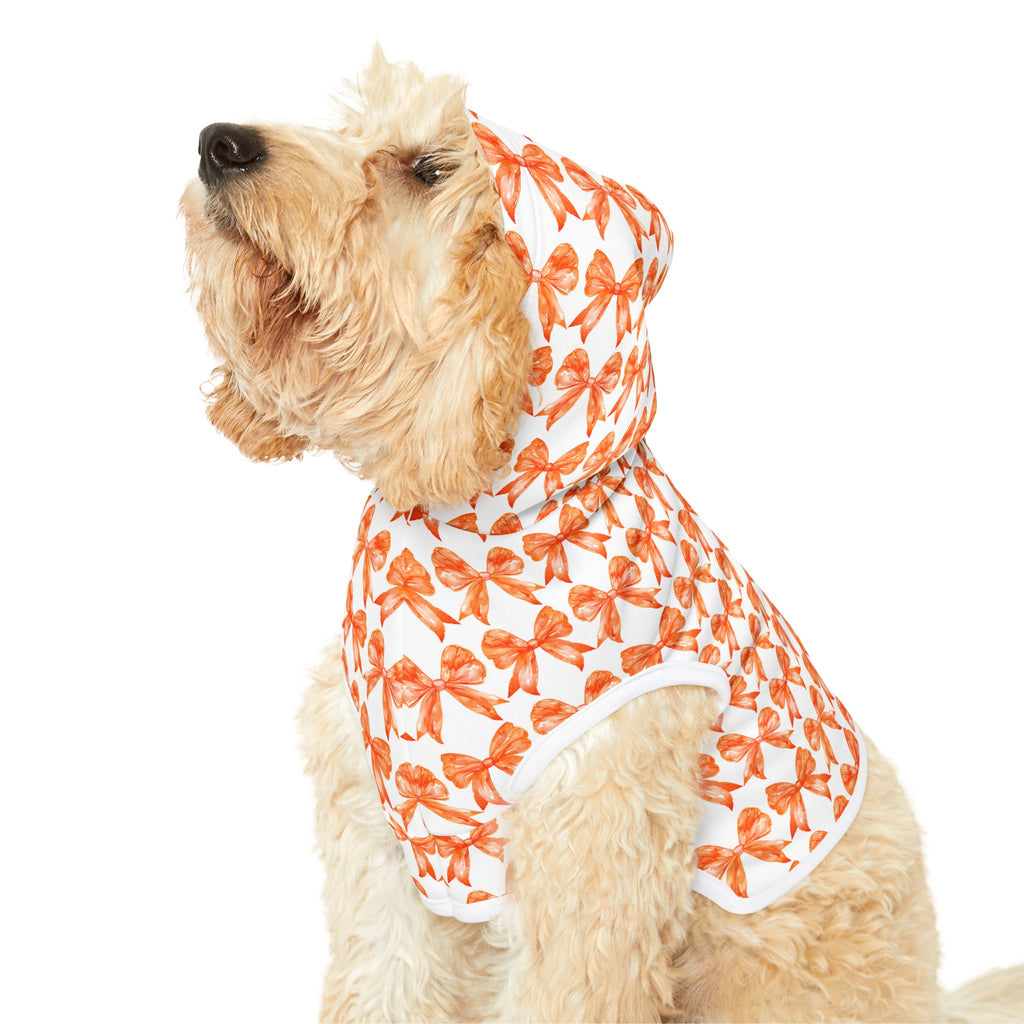 Orange Coquette Bows Cute Pet Hoodie - Adorable Puppy Sweater, Small Dog Outfit, Furry Friend Gift, Pet Apparel, Animal Lover Present