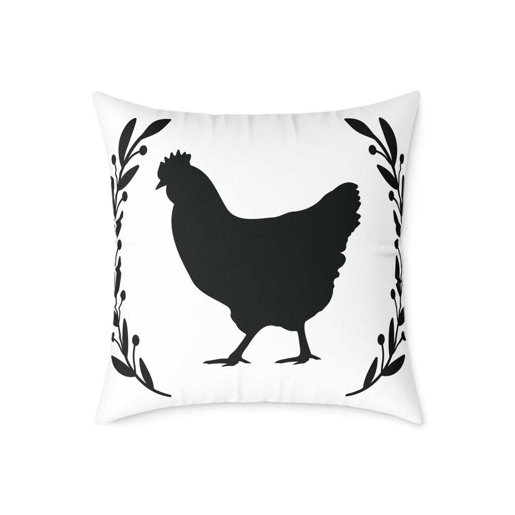 Farmhouse Chicken Silhouette Throw Pillow – Rustic Chicken Decor Cushion, Neutral Country Homestead Accent Pillow