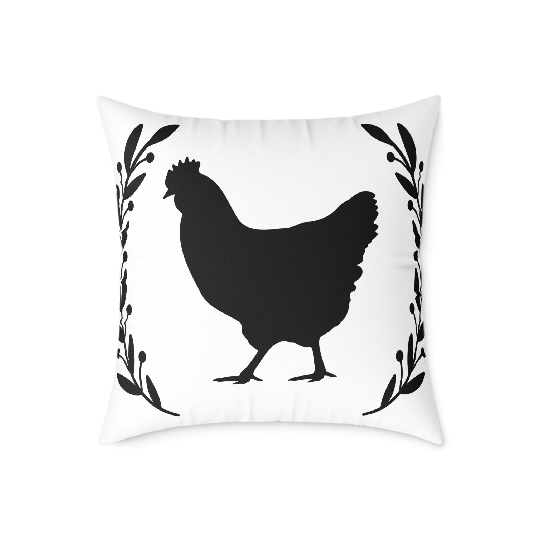 Farmhouse Chicken Silhouette Throw Pillow – Rustic Chicken Decor Cushion, Neutral Country Homestead Accent Pillow