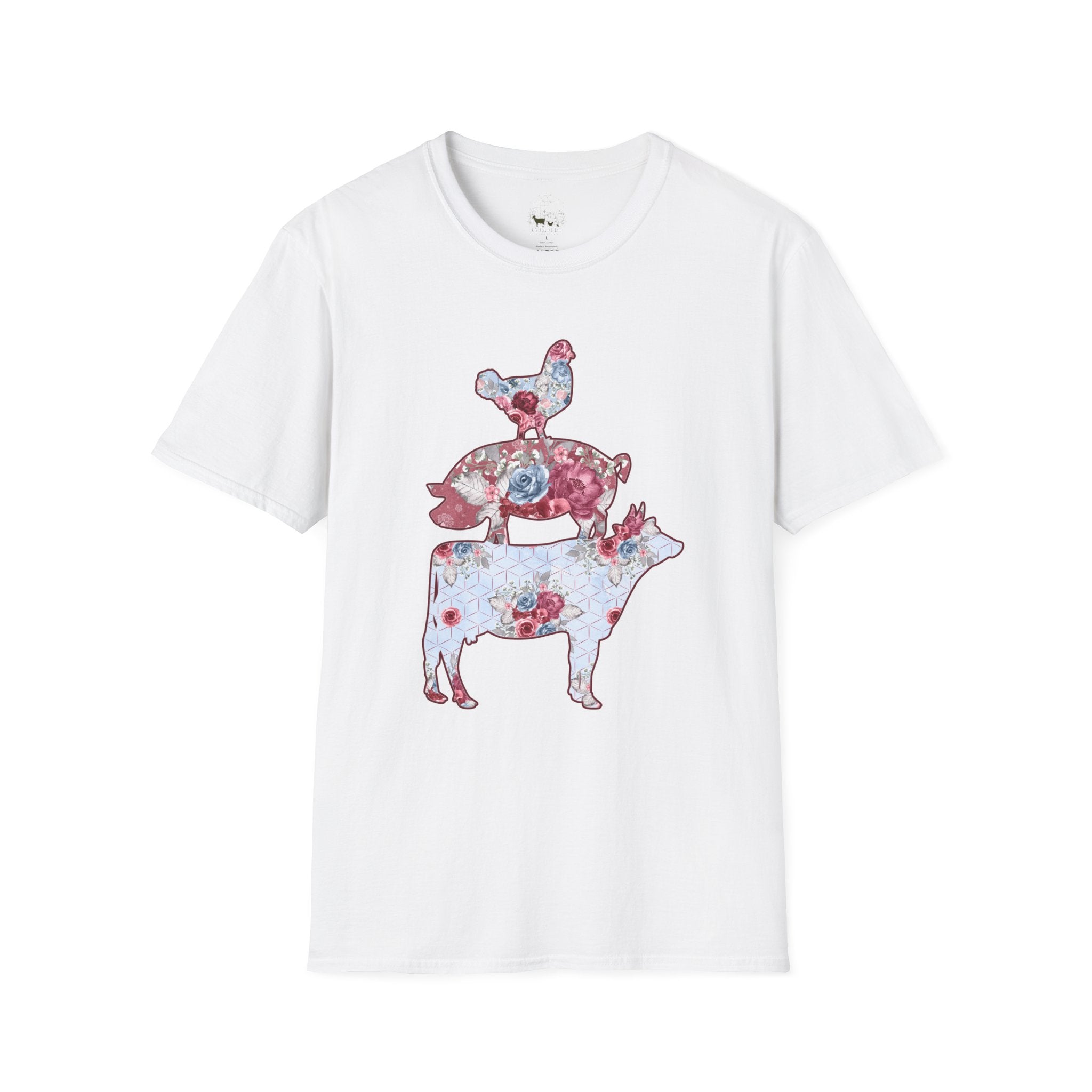 Floral Pig Stack T-Shirt – Cute Farm Pig Shirt, Cottagecore Pig Graphic Tee, Farm Life Animal Shirt, Homestead Apparel, Pig Lover Gift