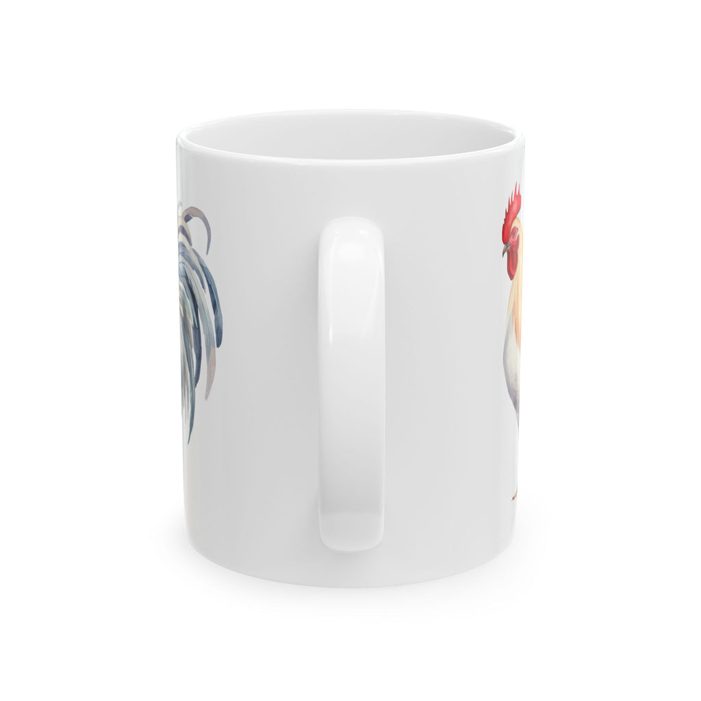 White Leghorn Rooster Ceramic Mug – Farm Homestead Coffee Cup, Backyard Chicken Lover Gift (11oz, 15oz)