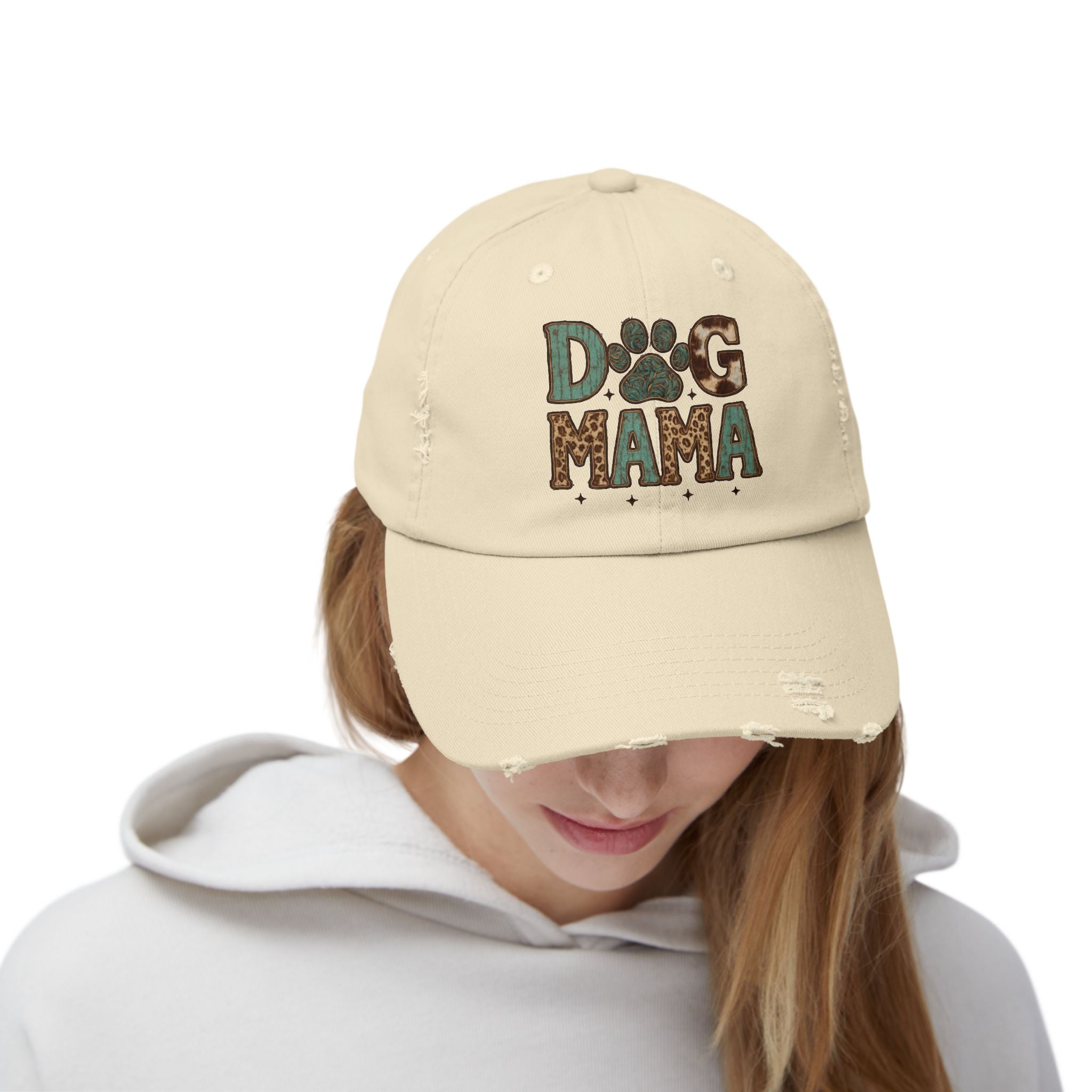 Dog Mama Distressed Baseball Cap – Vintage Dog Mom Hat, Farmhouse Pet Lover Cap, Washed Cotton Casual Hat