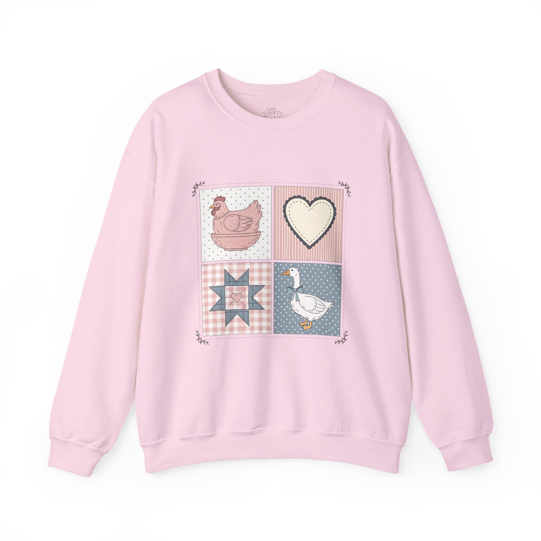 Cottagecore Chicken Patchwork Sweatshirt – Farmhouse Chicken & Goose Crewneck, Cozy Country Homestead Pullover