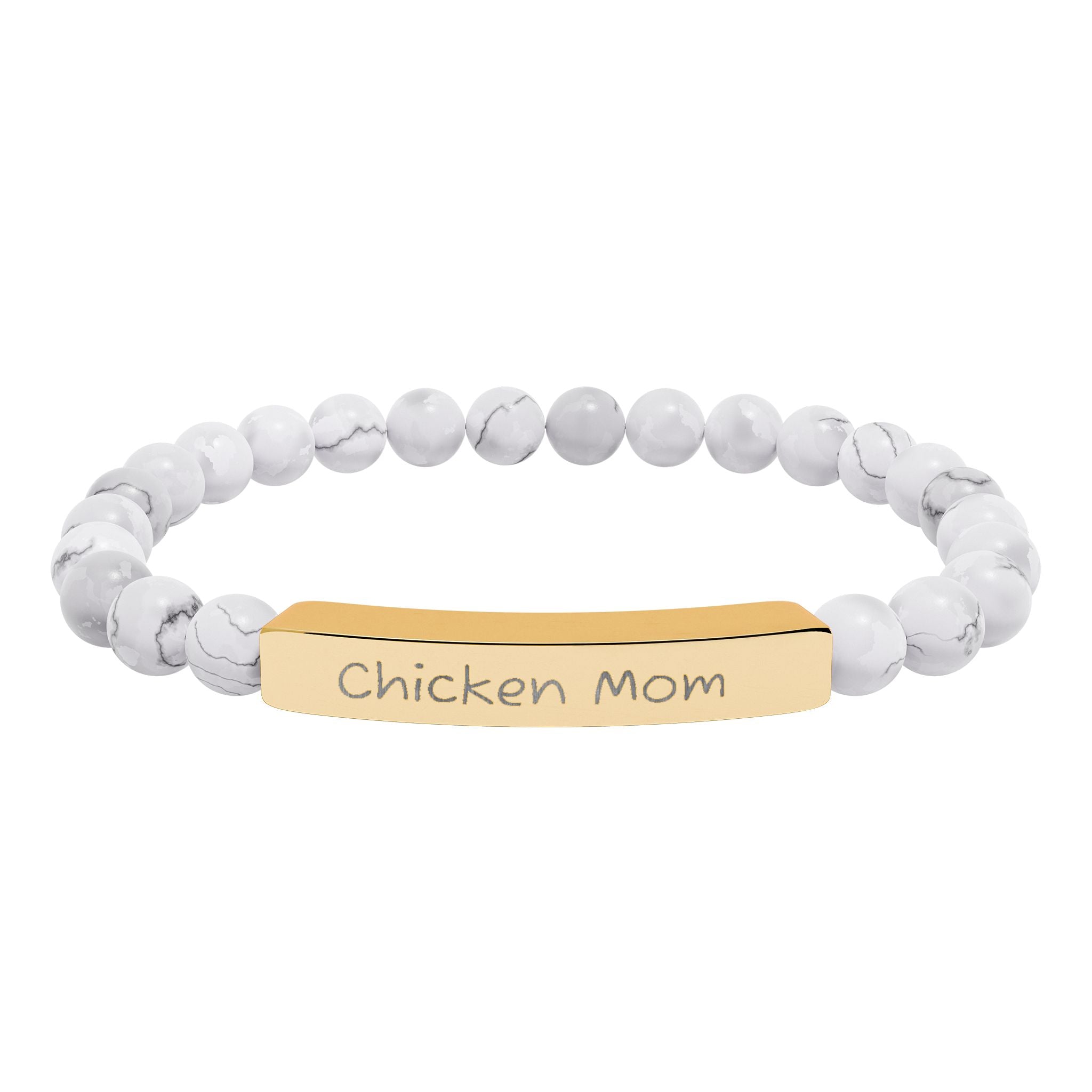 Chicken Mom Natural Stone Stretch Bracelet – Engraved Farm Jewelry, Backyard Chicken Lover Gift, Rustic Homestead Bracelet