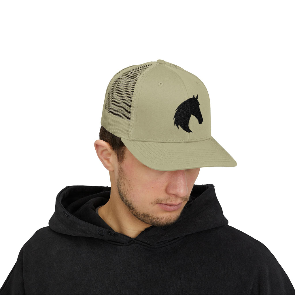 Horse Head Trucker Hat | Western Horse Silhouette Mesh Snapback Cap | Equestrian Ranch Hat | Rustic Farm Life Cowboy Cowgirl Horse Lover Hat