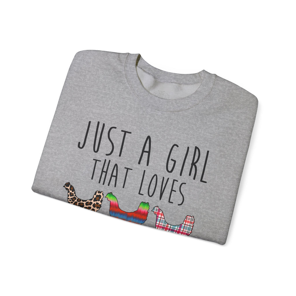 Just a Girl That Loves Peckers Sweatshirt – Funny Chicken Crewneck, Farmhouse Homestead Chicken Mom Pullover