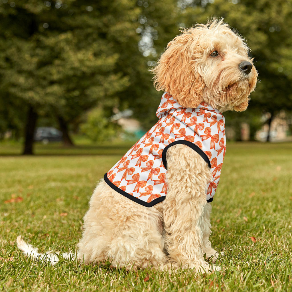 Orange Coquette Bows Cute Pet Hoodie - Adorable Puppy Sweater, Small Dog Outfit, Furry Friend Gift, Pet Apparel, Animal Lover Present