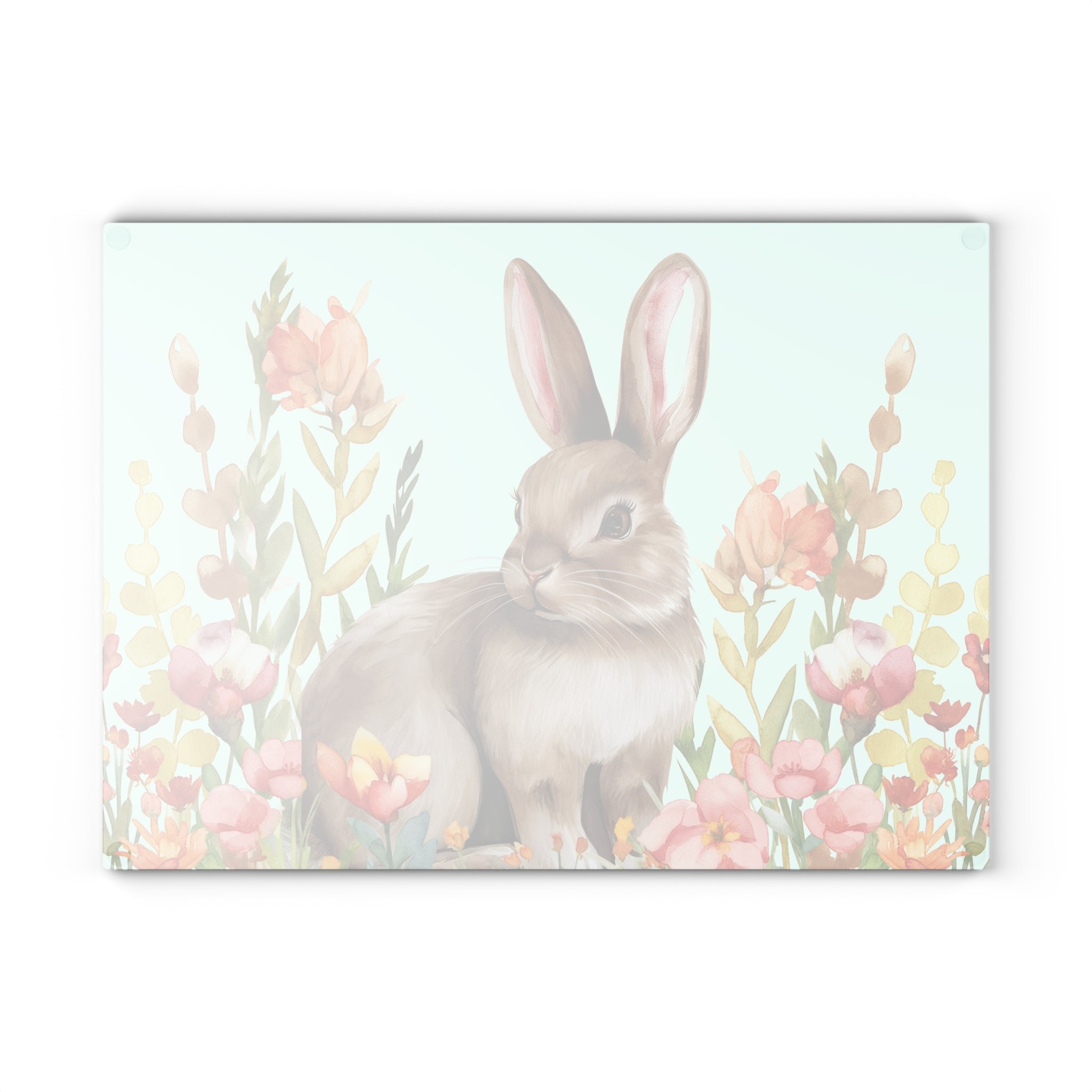 Floral Bunny Glass Cutting Board | Cottagecore Rabbit Kitchen Decor | Watercolor Bunny Tempered Glass Cutting Board | Gumpert Homestead
