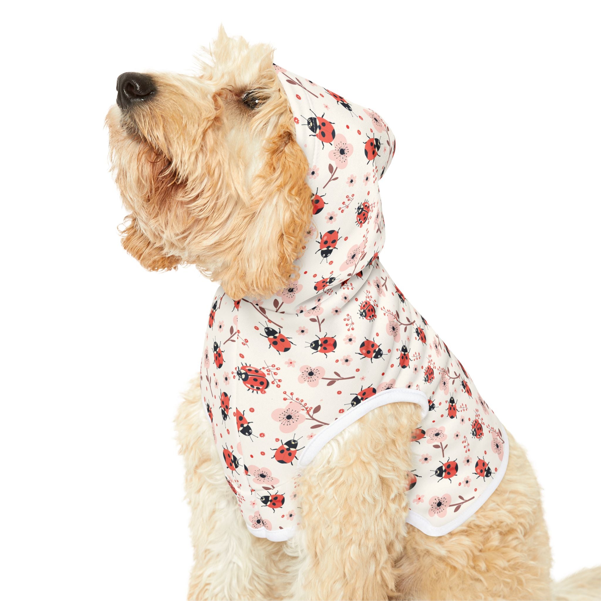 Pink Cute Ladybug Pet Hoodie, Cute Pet Apparel, Animal Lover Gift, Dog Sweater, Cat Jumper, Pet Clothing