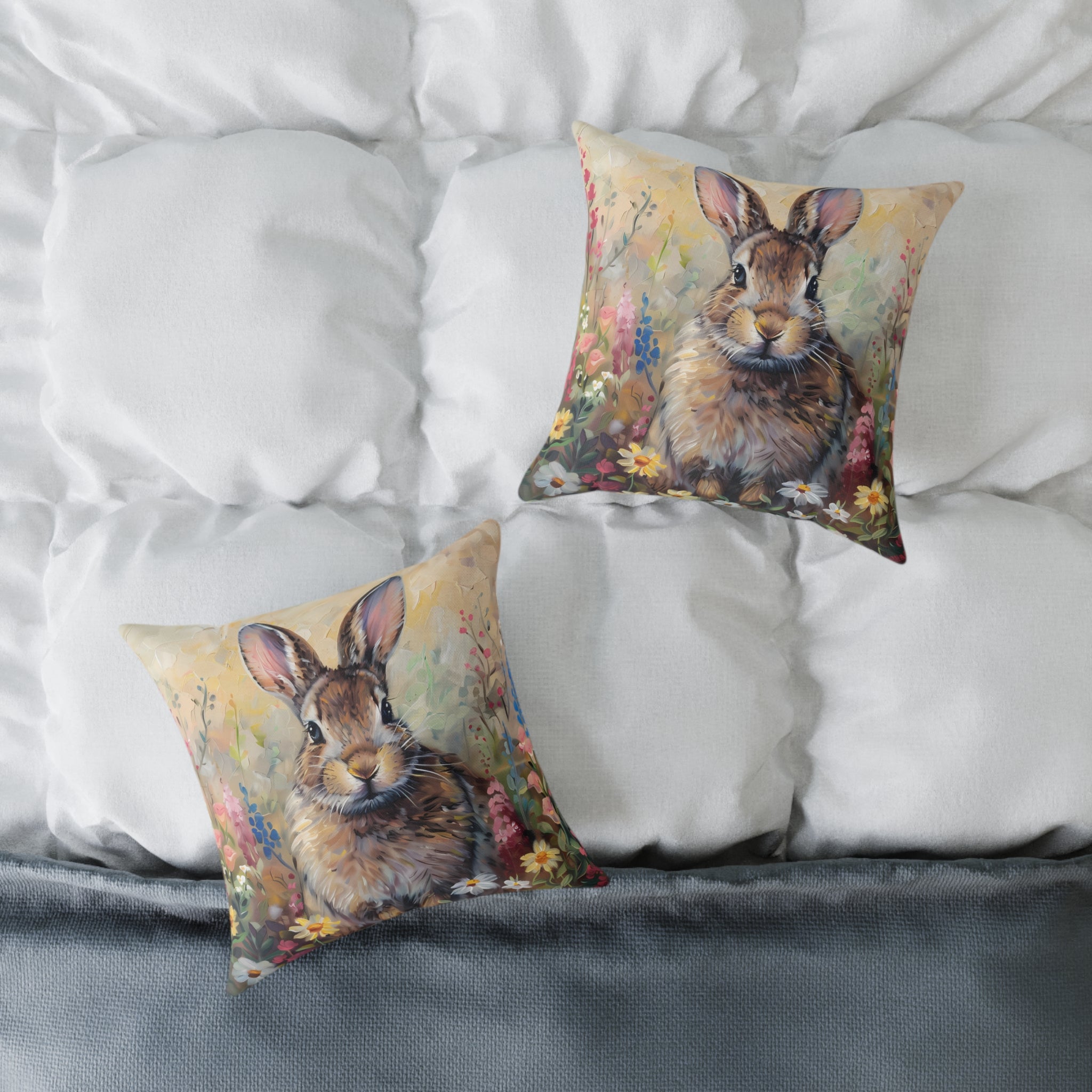 Cottagecore Bunny Throw Pillow | Floral Rabbit Accent Pillow | Farmhouse Bunny Decor Cushion | Rustic Woodland Home Decor | Gumpert Homestead