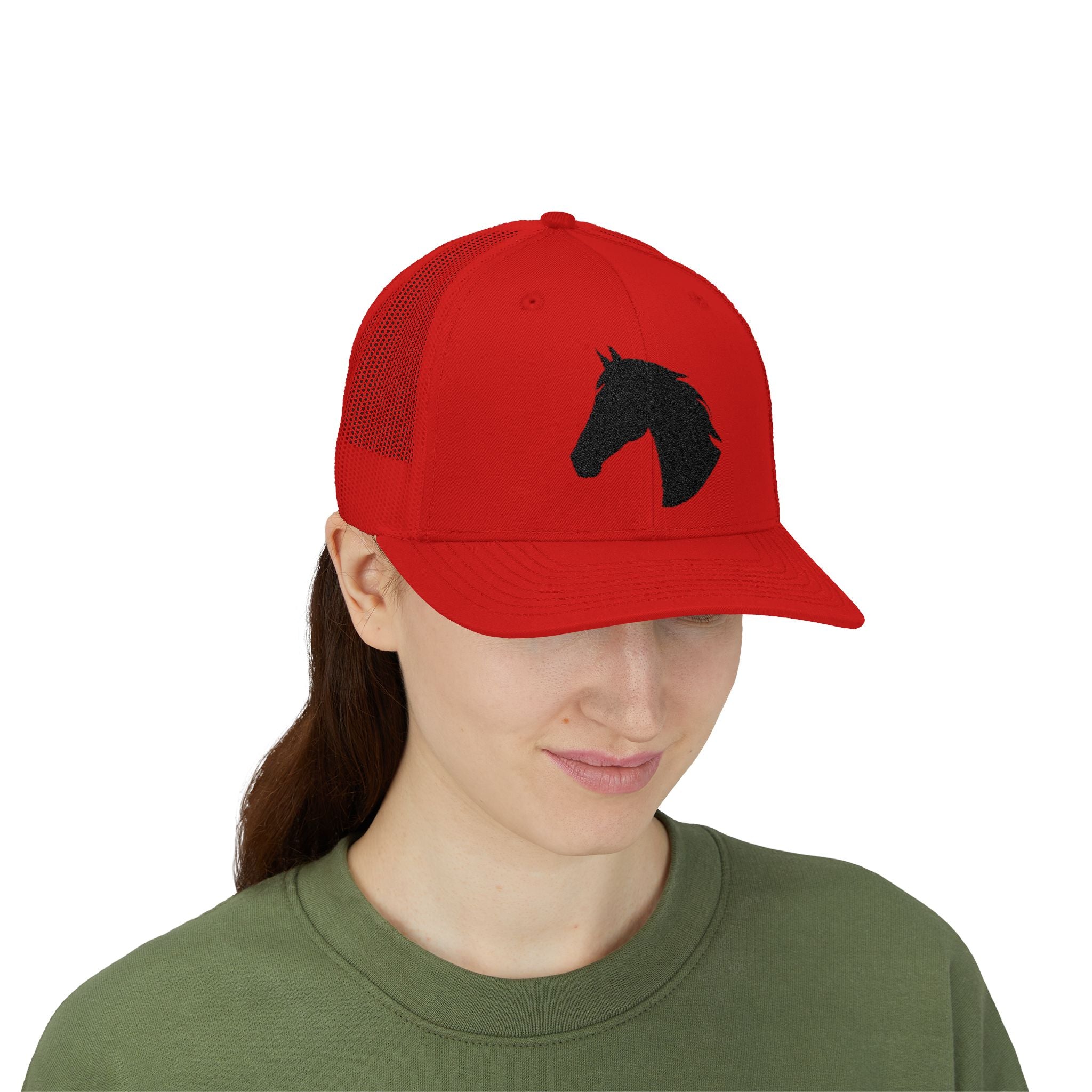 Horse Head Trucker Hat | Western Horse Silhouette Mesh Snapback Cap | Equestrian Ranch Hat | Rustic Farm Life Cowboy Cowgirl Horse Lover Hat