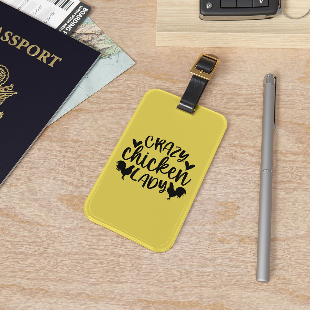 Yellow Crazy Chicken Lady Luggage Tag | Funny Chicken Travel Tag | Farm Girl Suitcase Identifier | Chicken Lover Travel Accessory | Gumpert Homestead