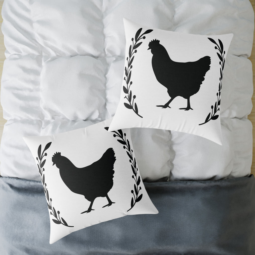 Farmhouse Chicken Silhouette Throw Pillow – Rustic Chicken Decor Cushion, Neutral Country Homestead Accent Pillow