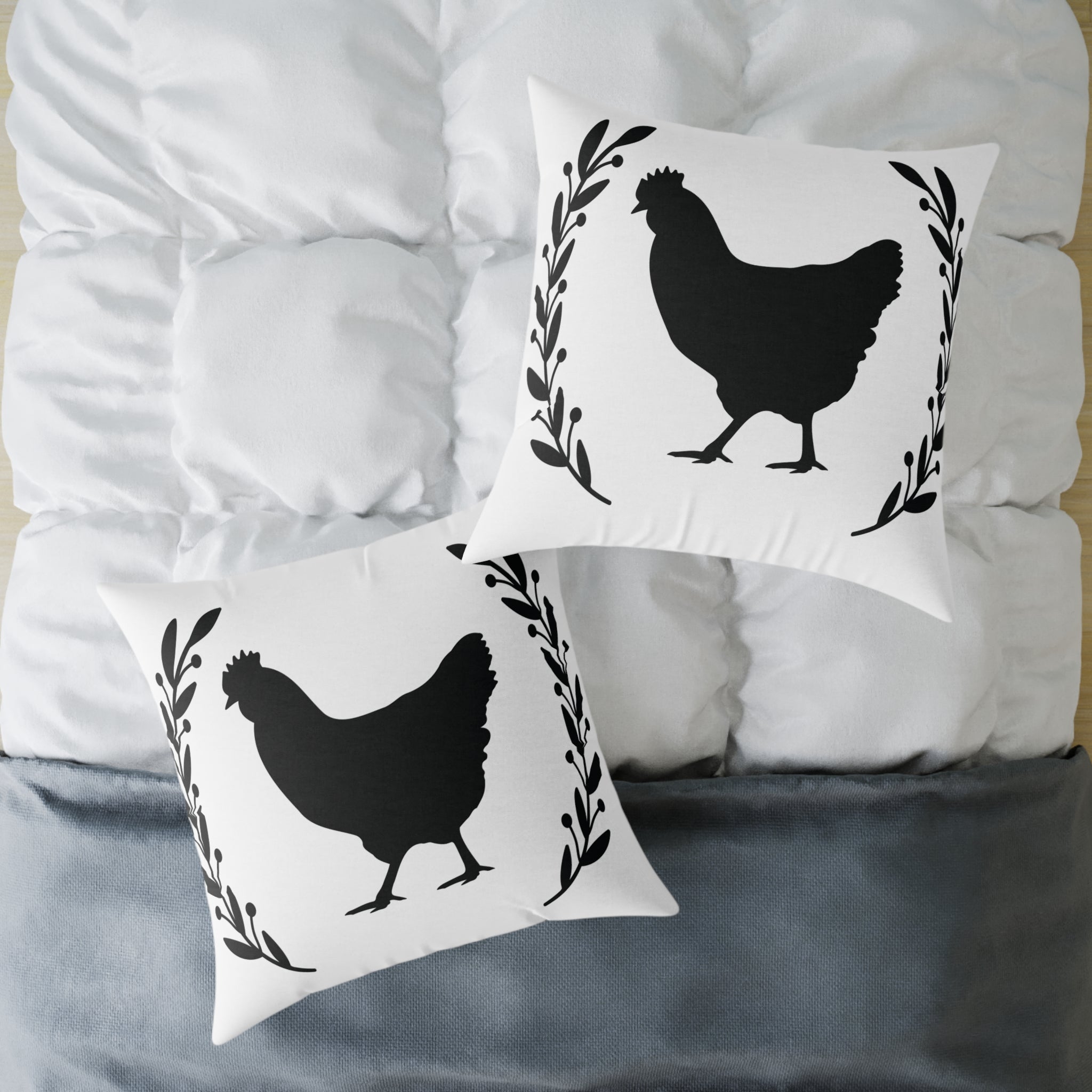 Farmhouse Chicken Silhouette Throw Pillow – Rustic Chicken Decor Cushion, Neutral Country Homestead Accent Pillow