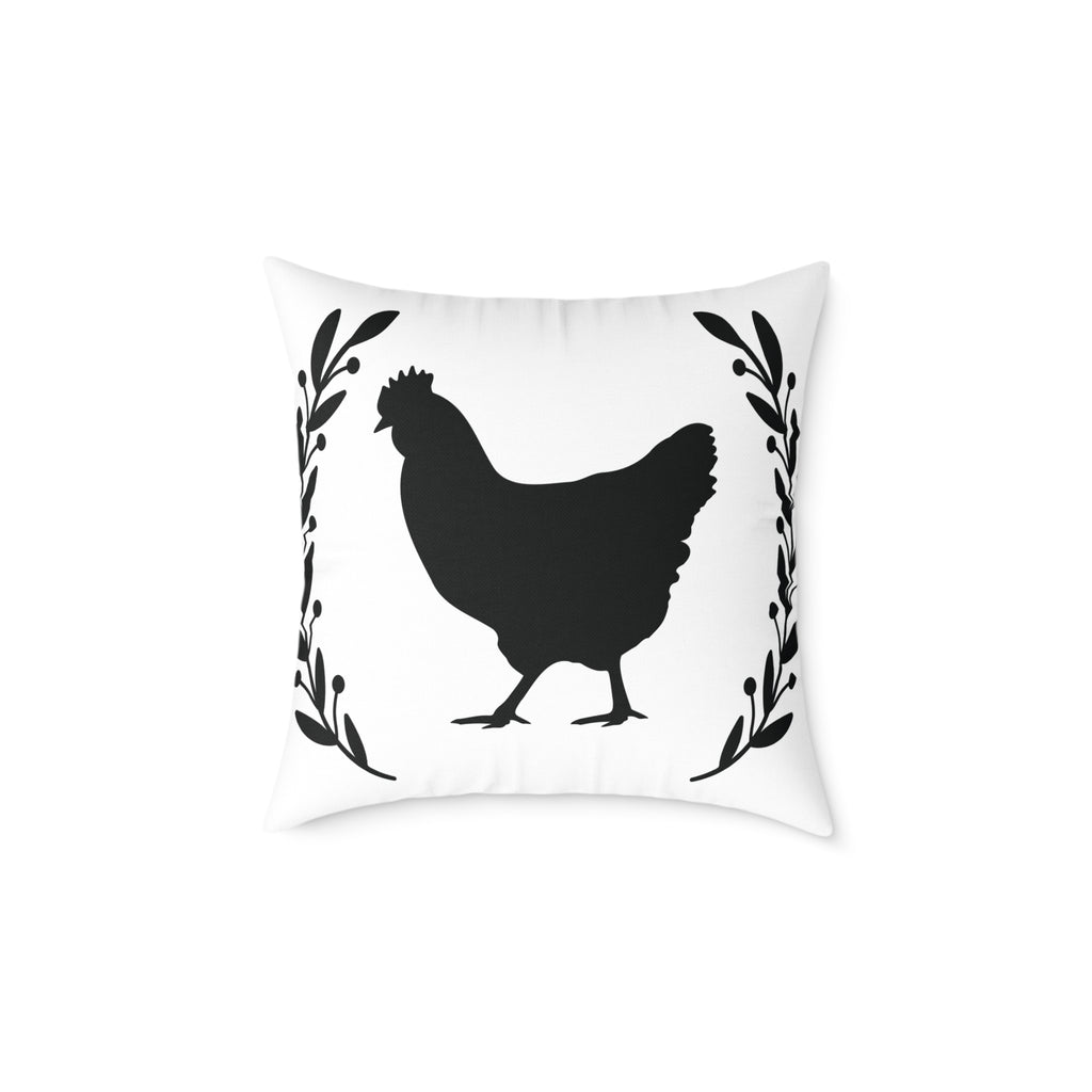 Farmhouse Chicken Silhouette Throw Pillow – Rustic Chicken Decor Cushion, Neutral Country Homestead Accent Pillow