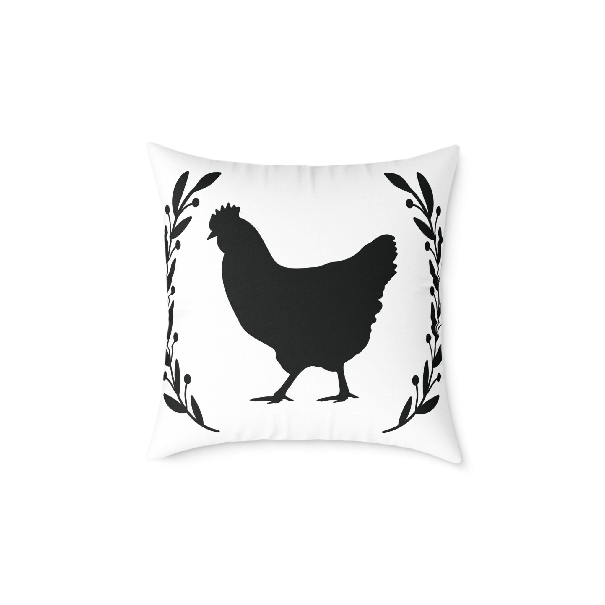 Farmhouse Chicken Silhouette Throw Pillow – Rustic Chicken Decor Cushion, Neutral Country Homestead Accent Pillow