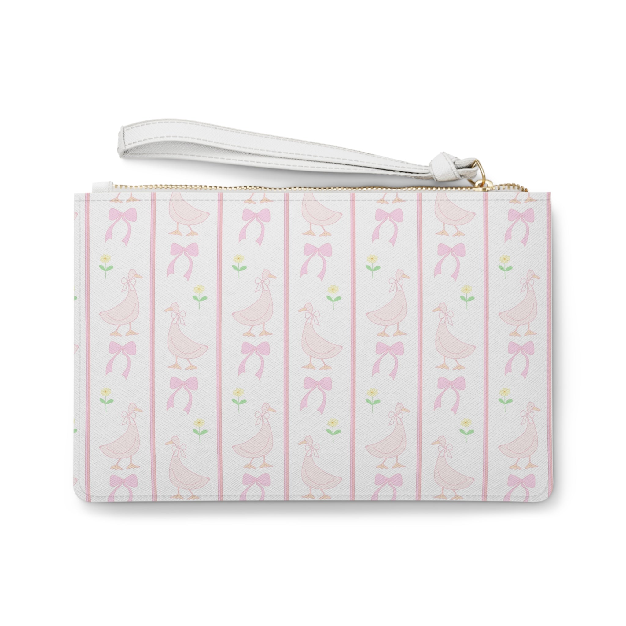 Pink Gingham Goose Clutch Bag | Cottagecore Farmhouse Wristlet Purse | Bow Goose Makeup Bag | Shabby Chic Country Zipper Pouch | Homestead Gift