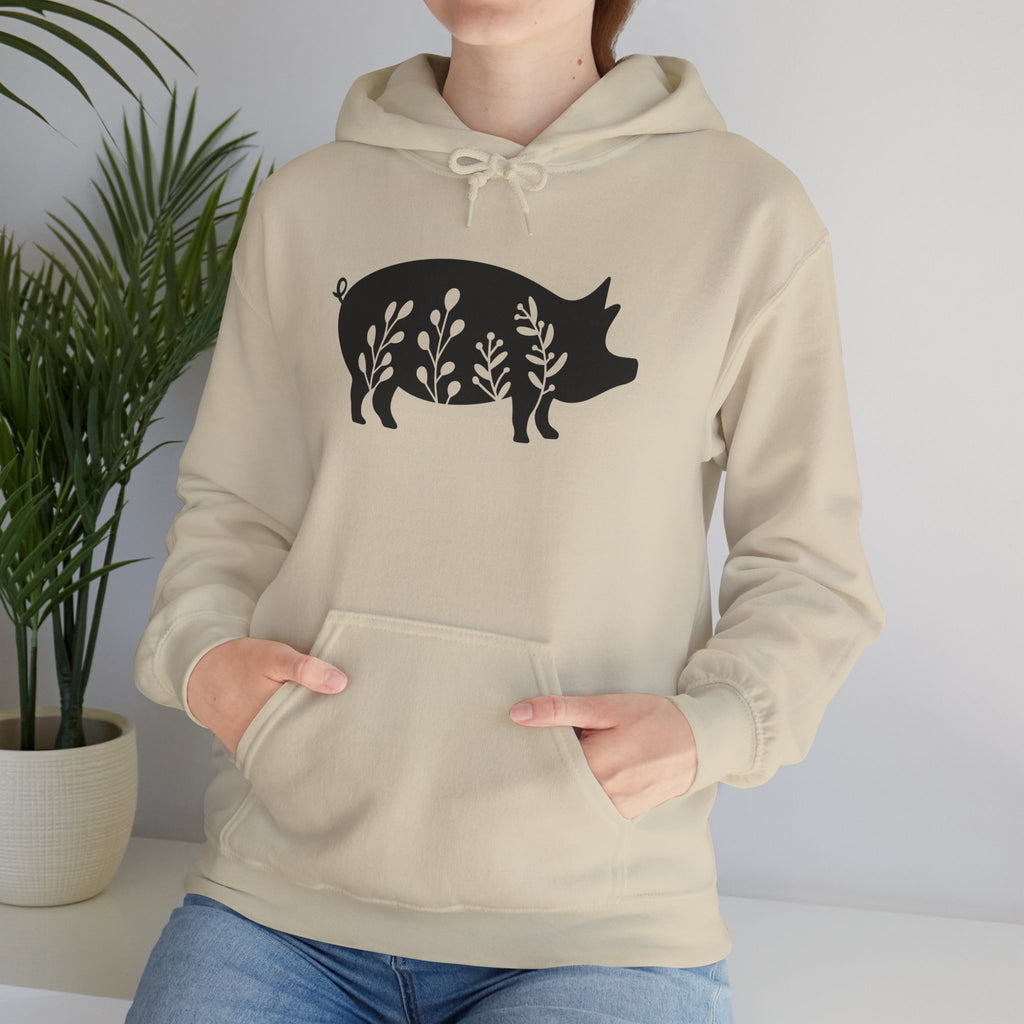 Floral Pig Silhouette Hoodie – Farm Life Sweatshirt, Pig Lover Pullover, Homestead Hoodie, Mini Pig Apparel, Farm Animal Hoodie, Country Living Unisex Hoodie
