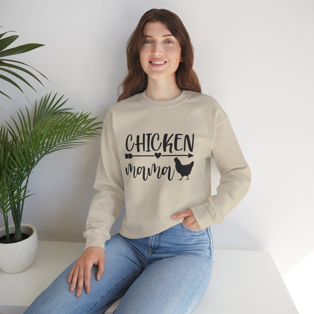 Chicken Mama Sweatshirt – Farmhouse Chicken Mom Crewneck, Rustic Homestead Pullover, Unisex Gildan 18000