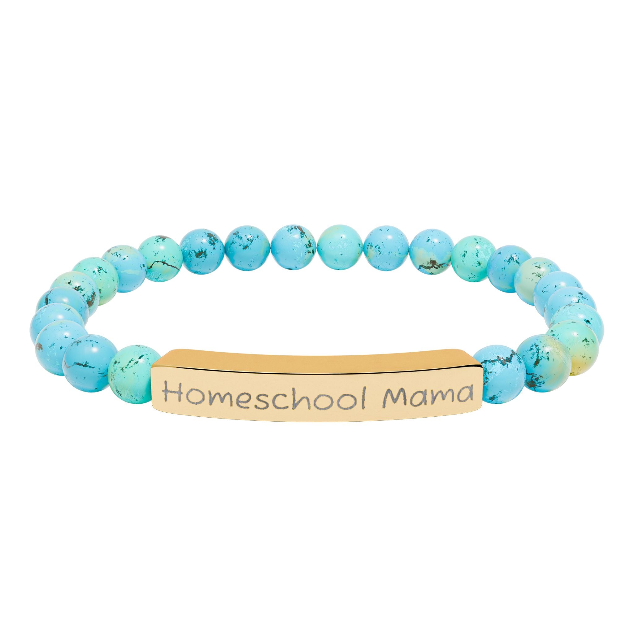 Homeschool Mama Natural Stone Stretch Bracelet – Engraved Mom Jewelry, Homeschool Gift, Rustic Farmhouse Bracelet