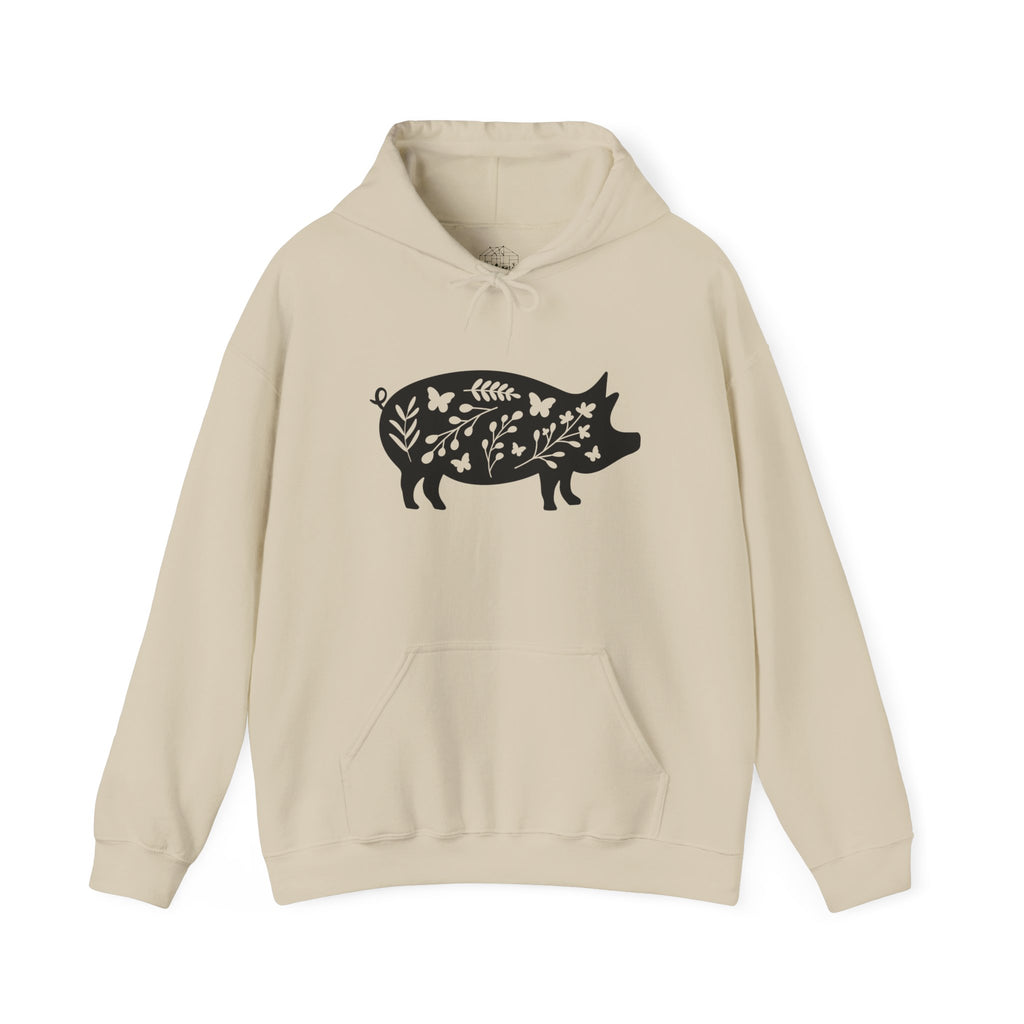 Floral Pig Silhouette Hoodie – Farm Life Sweatshirt, Pig Lover Pullover, Homestead Hoodie, Mini Pig Apparel, Farm Animal Hoodie, Country Living Unisex Hoodie