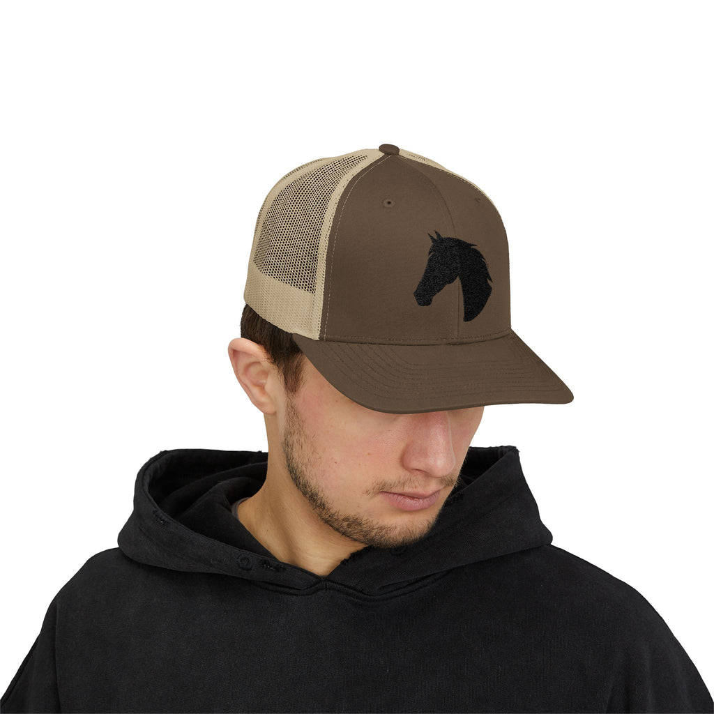 Horse Head Trucker Hat | Western Horse Silhouette Mesh Snapback Cap | Equestrian Ranch Hat | Rustic Farm Life Cowboy Cowgirl Horse Lover Hat