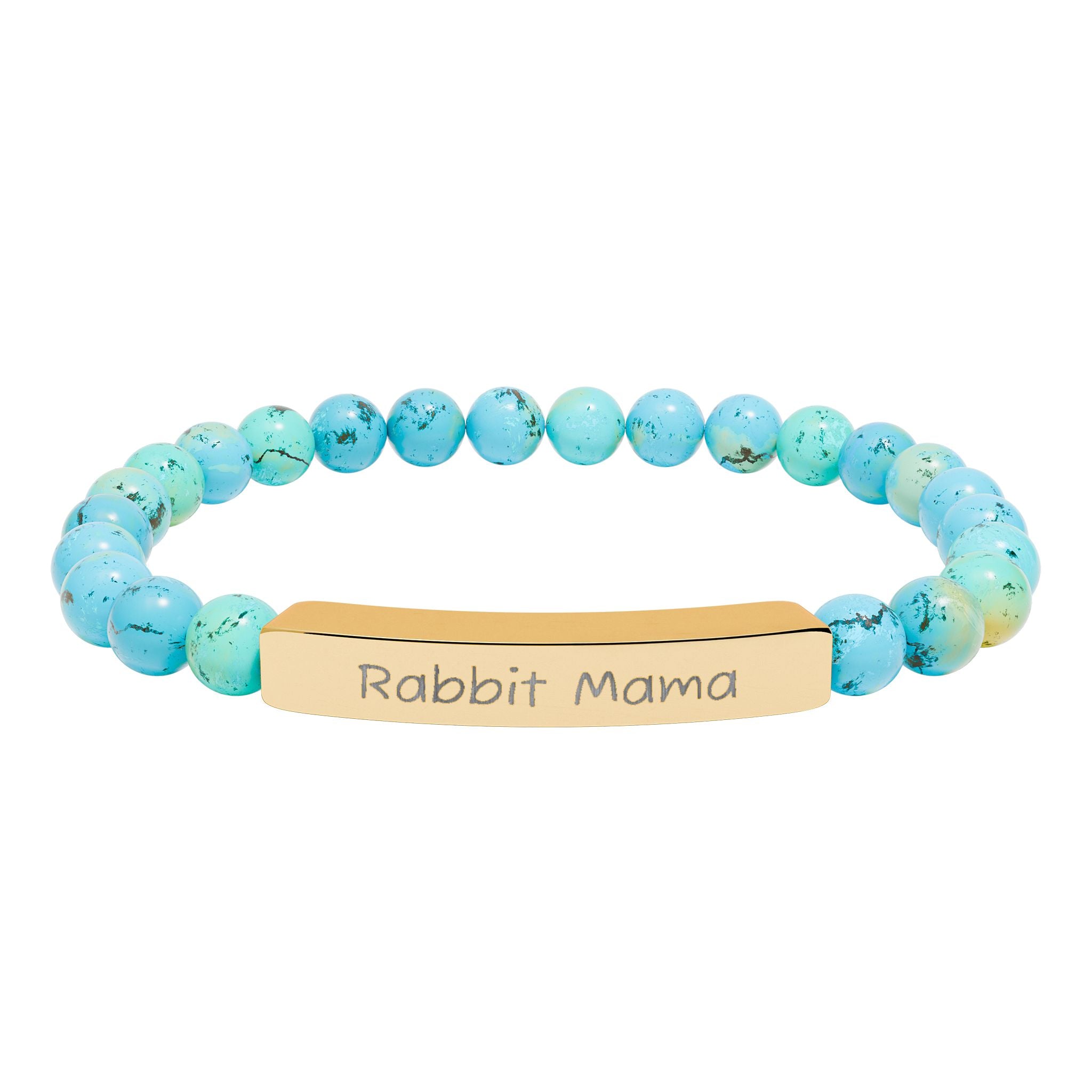 Rabbit Mama Natural Stone Stretch Bracelet – Engraved Bunny Lover Jewelry, Rabbit Mom Gift, Rustic Farmhouse Bracelet