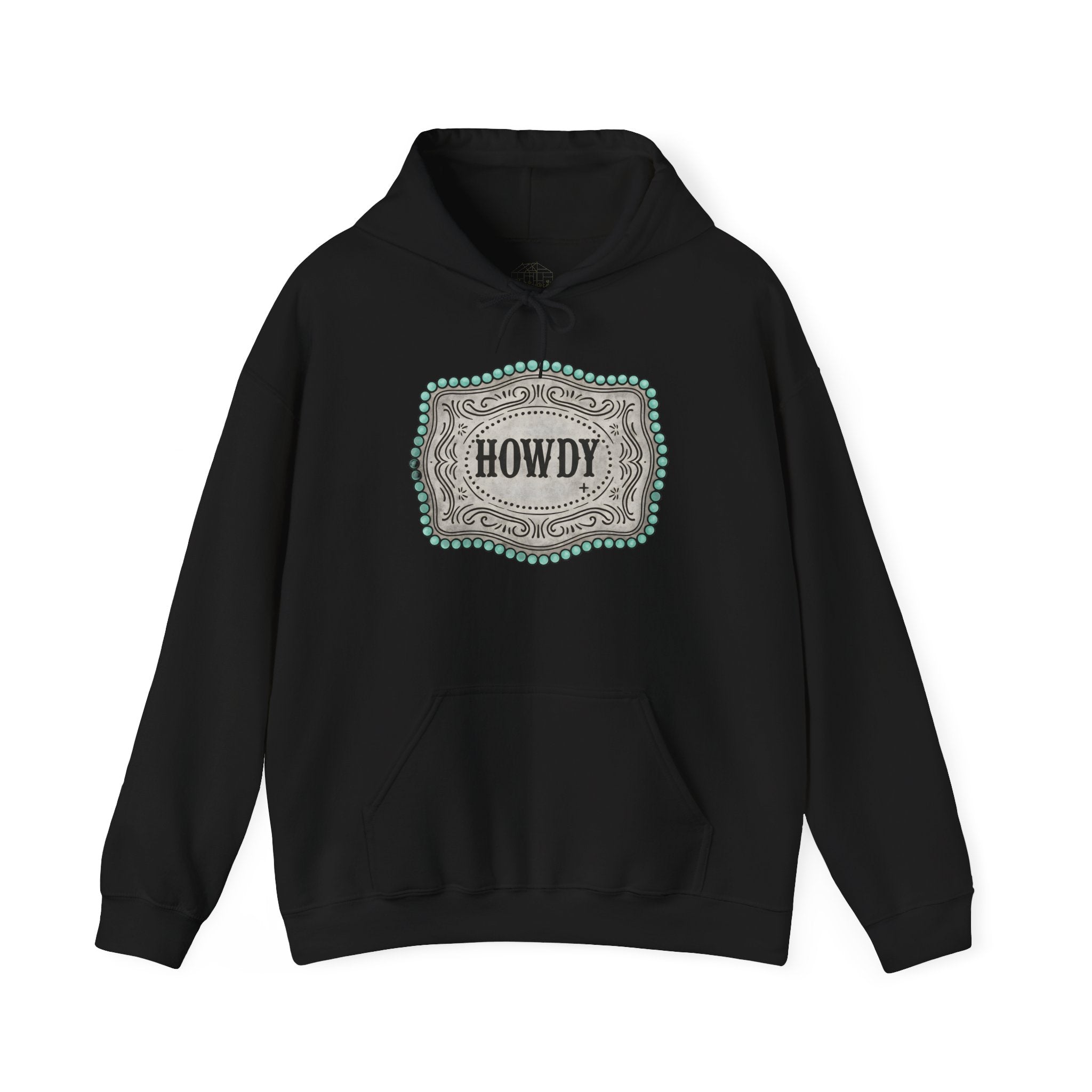 Howdy Turquoise Beaded Rodeo Belt Buckle Hoodie – Unisex Farmhouse Western Sweatshirt | Country Homestead Apparel