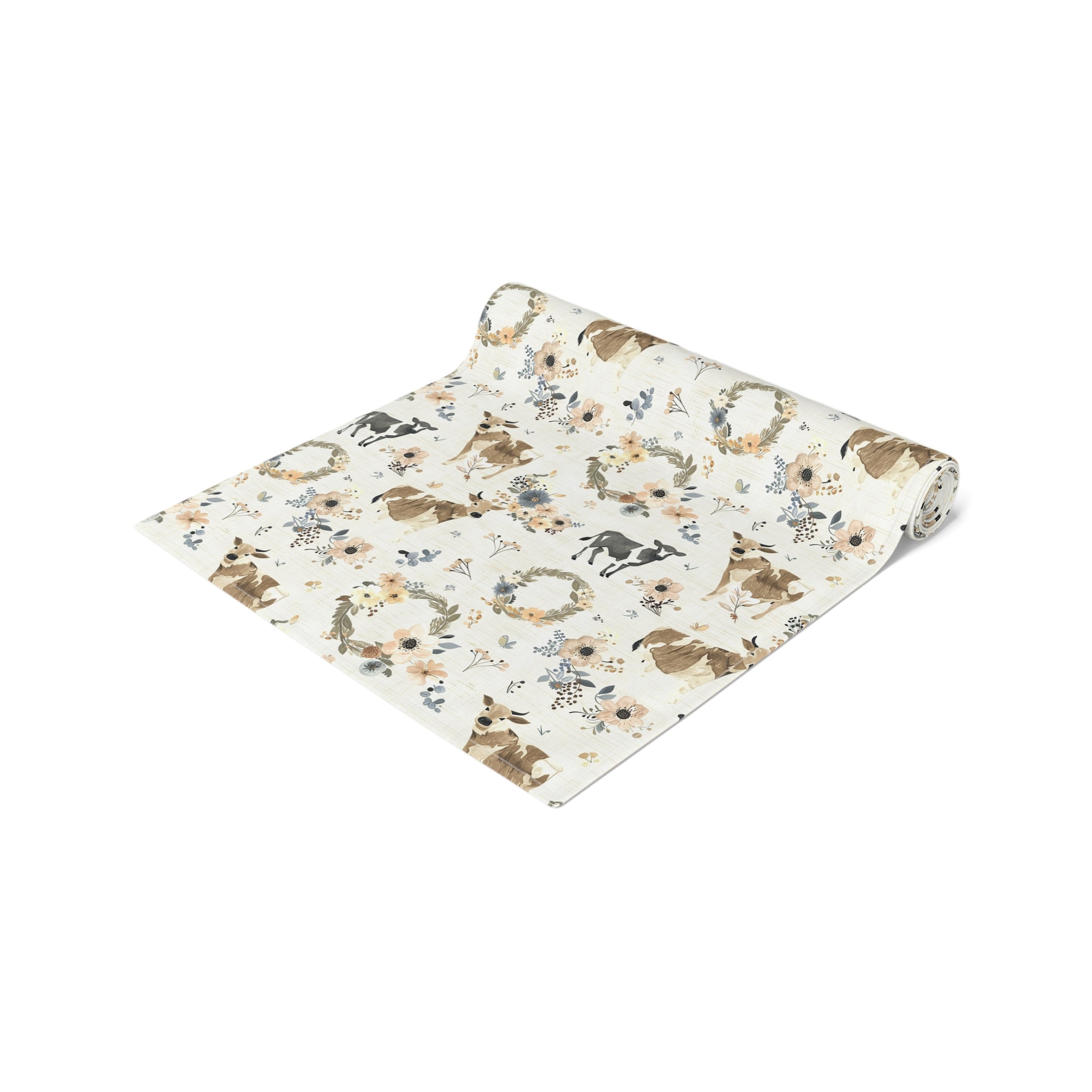 Floral Cow Farmhouse Table Runner | Cottagecore Country Dining Table Decor | Rustic Farm Animal Table Linen | Homestead Kitchen Runner