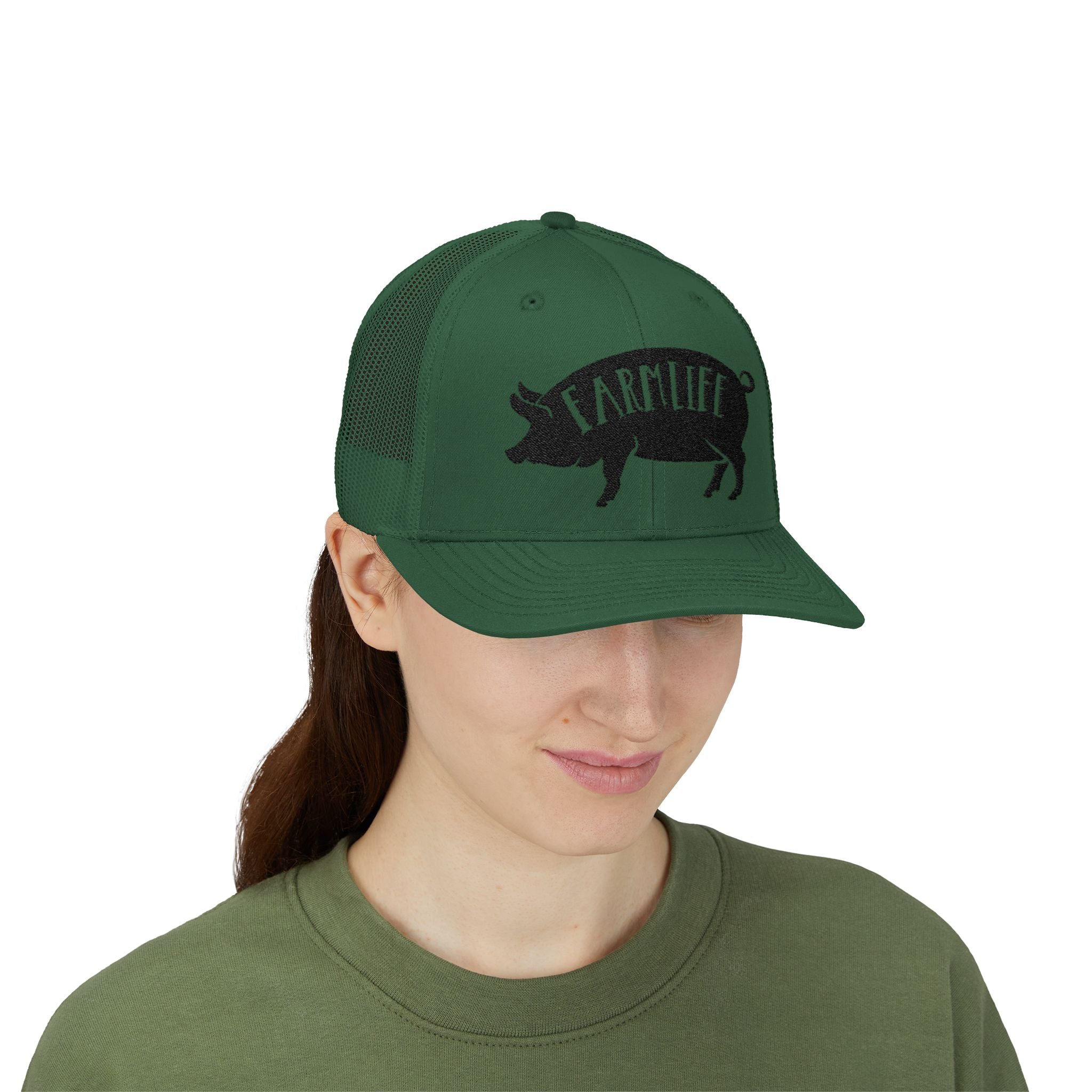 Farm Life Pig Snapback Trucker Hat – Rustic Farm Trucker Cap, Homestead Hat, Pig Lover Farm Cap, Country Lifestyle Mesh Hat