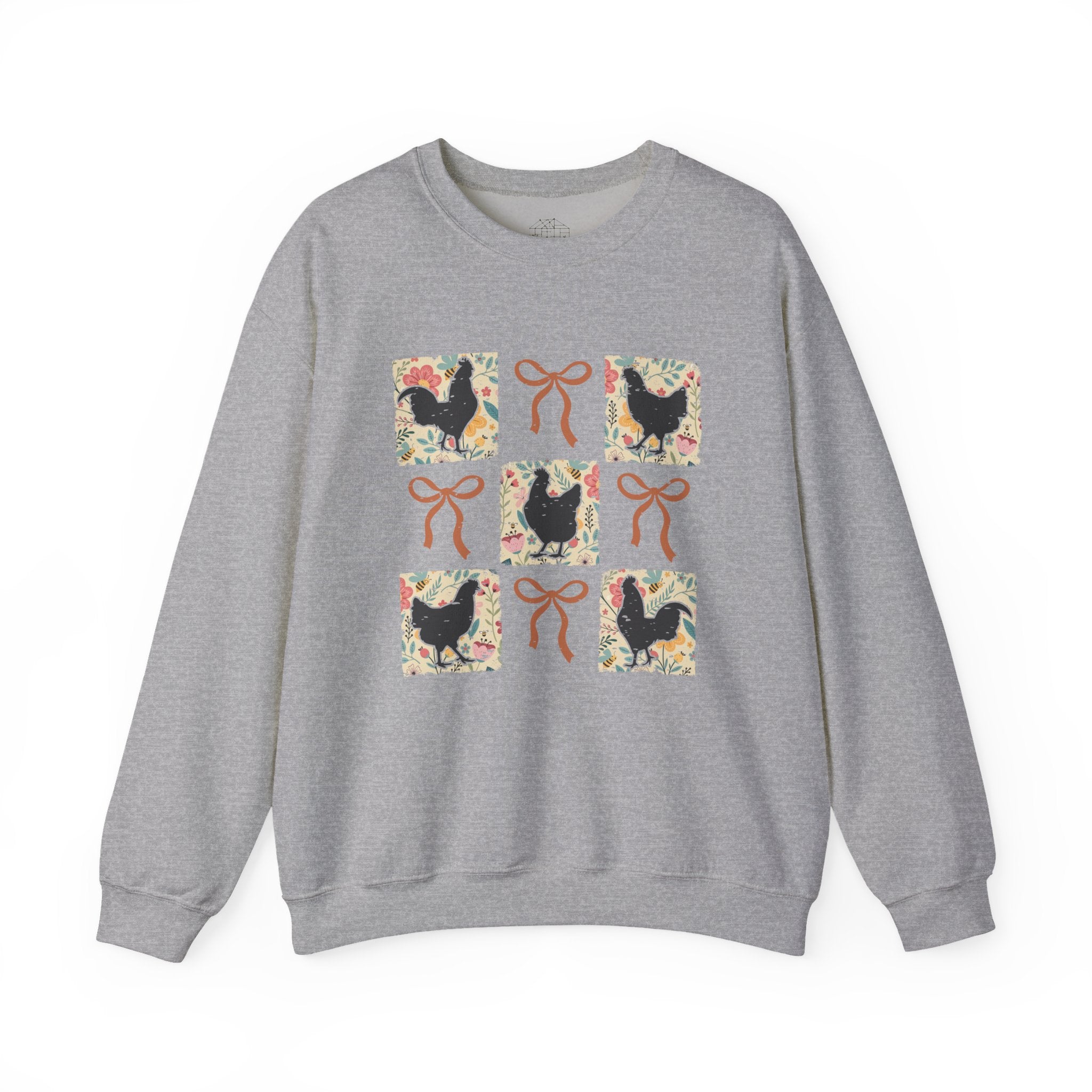 Cottagecore Chicken Quilt Sweatshirt – Farmhouse Patchwork Chicken Crewneck, Cozy Country Homestead Pullover
