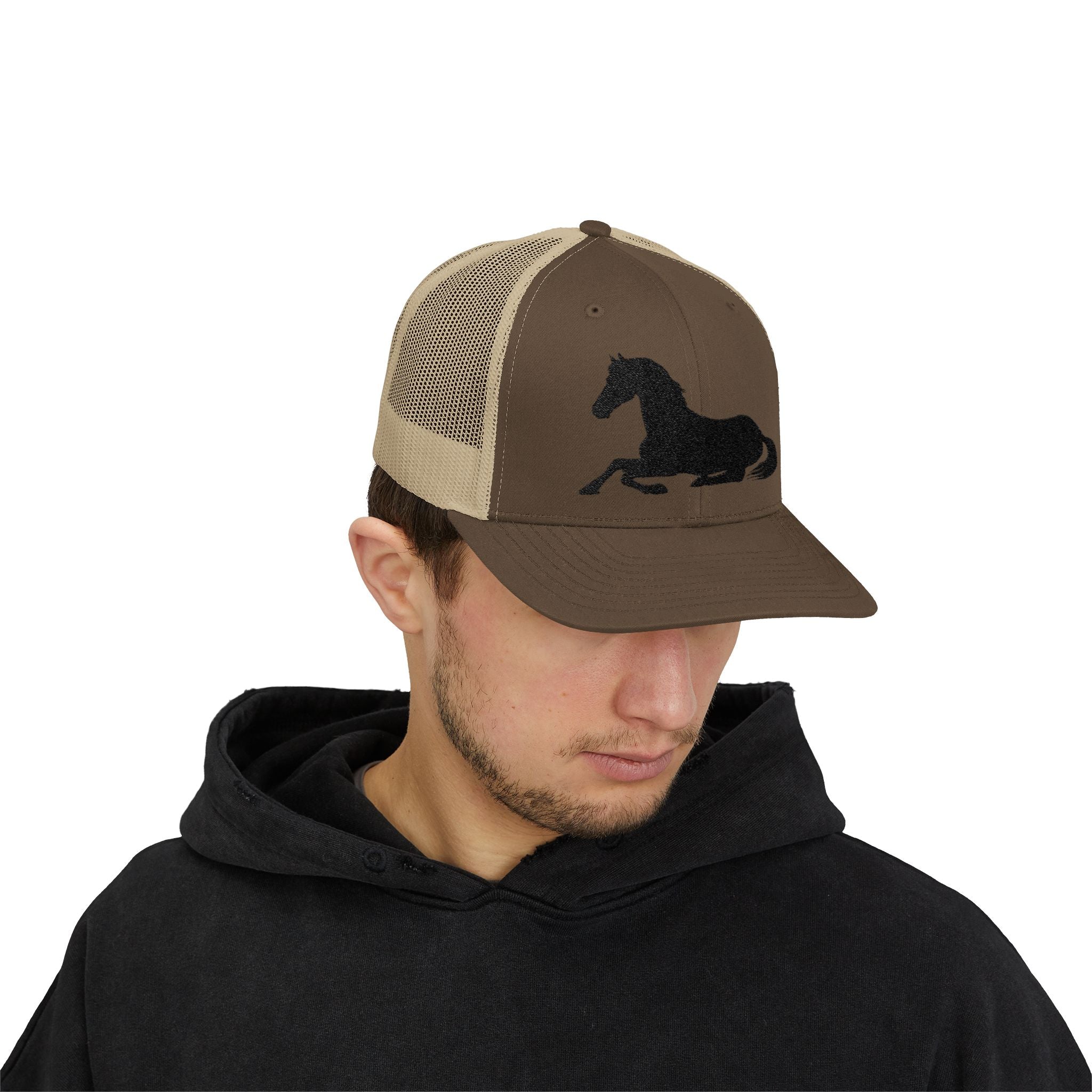 Resting Horse Trucker Hat | Laying Horse Silhouette Mesh Snapback Cap | Western Ranch Horse Lover Hat | Rustic Farm Life Cowboy Cowgirl Cap