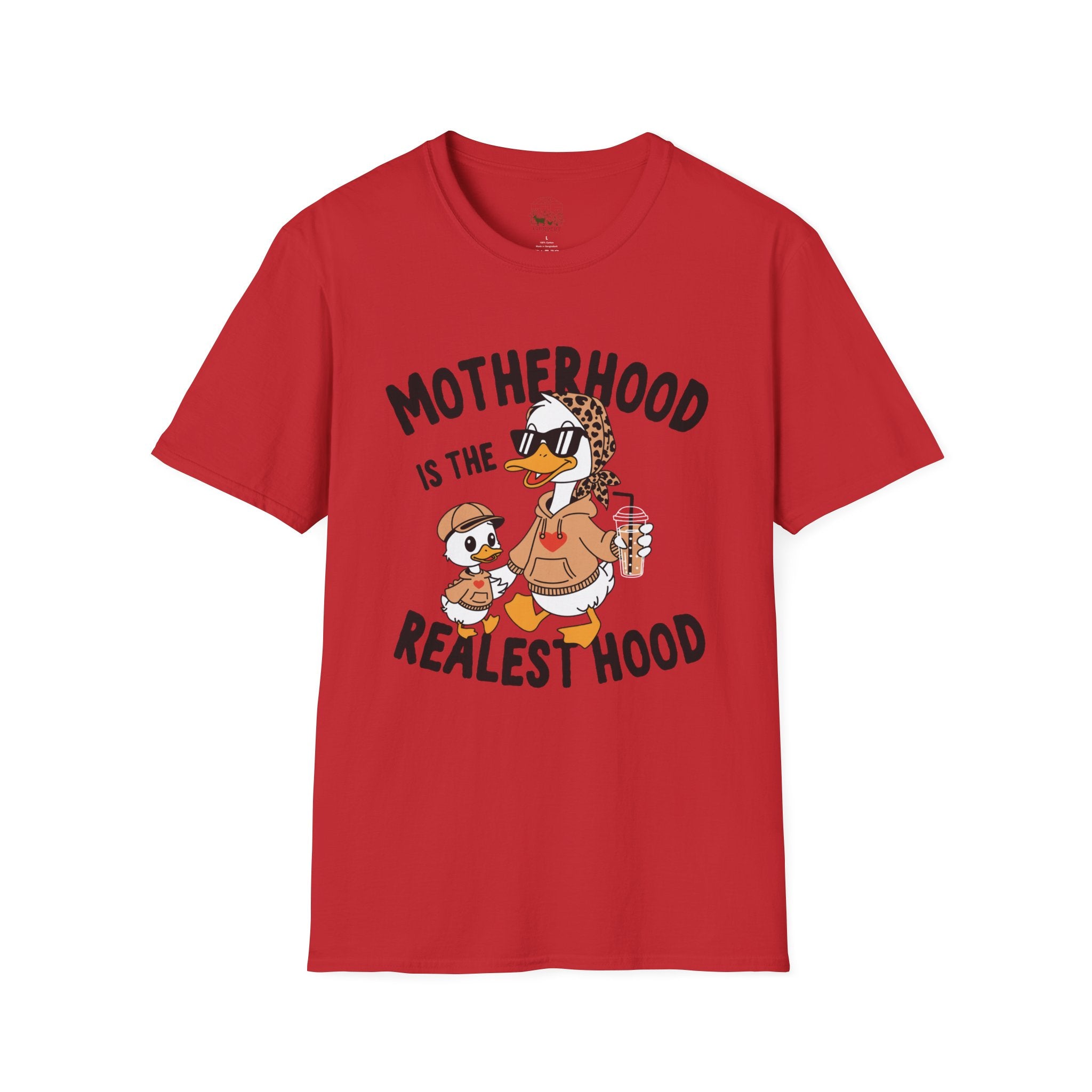 Motherhood Is the Realest Hood Funny Duck Mom Unisex T-Shirt | Farm Mom Graphic Tee