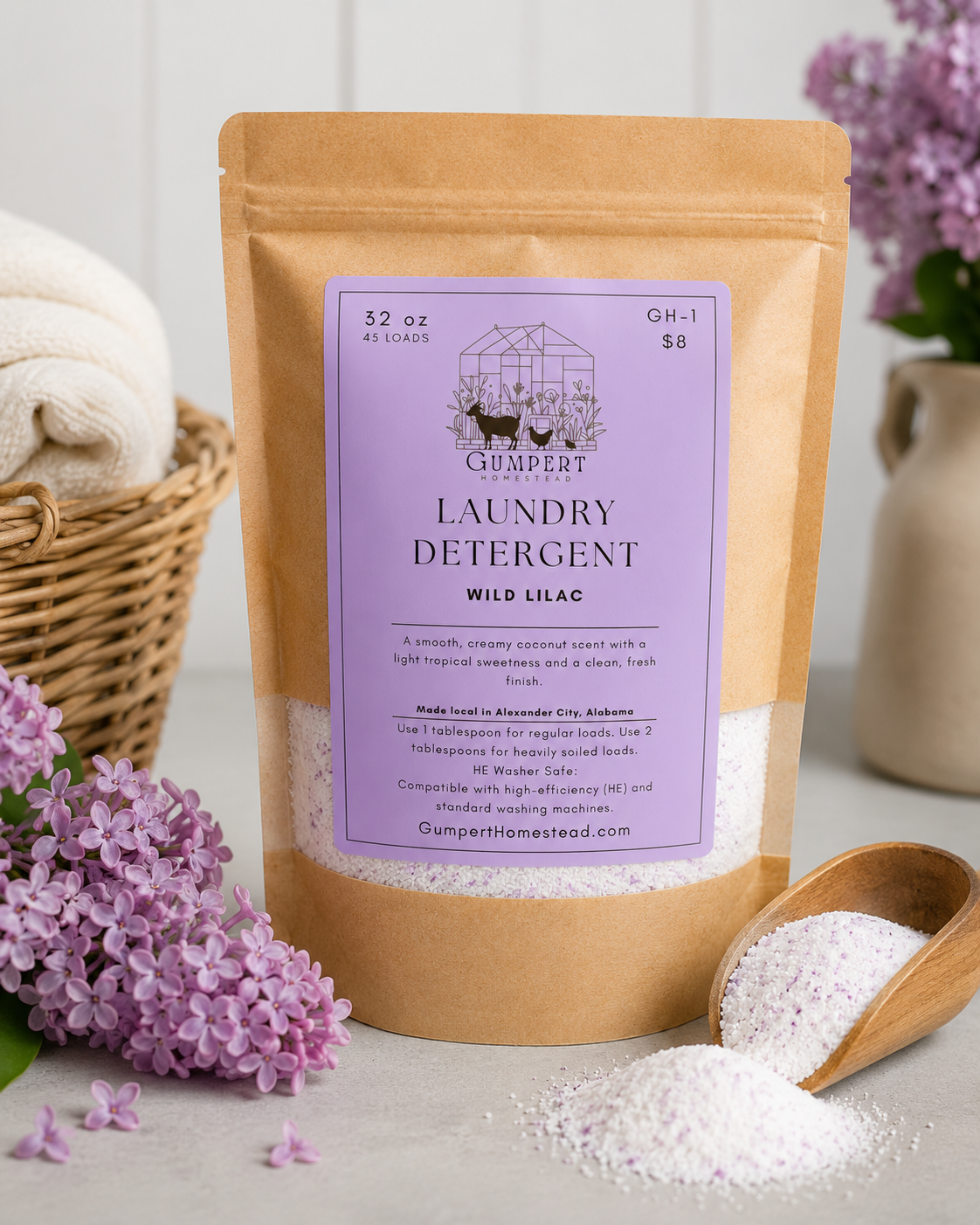Wild Lilac Handmade Laundry Detergent | Fresh Floral Farm-Made Laundry Powder | HE Washer Safe | Available in 3 Sizes