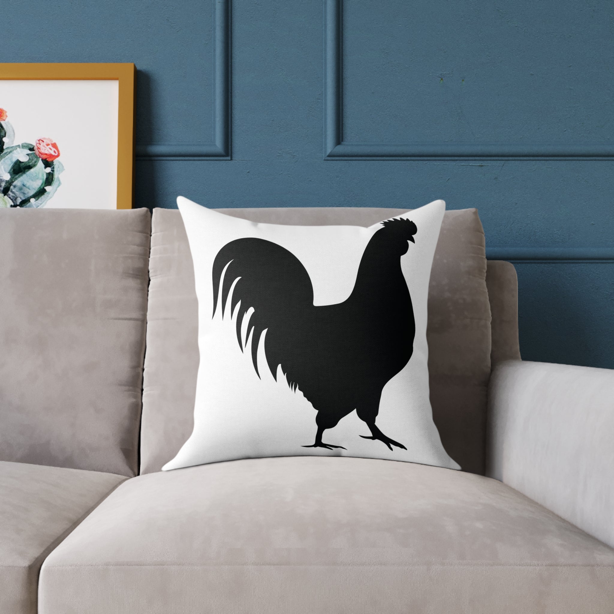 Farmhouse Rooster Silhouette Throw Pillow – Rustic Chicken Decor Cushion, Neutral Country Homestead Accent Pillow