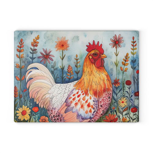Cottagecore Floral Chicken Glass Cutting Board – Country Kitchen Counter Board