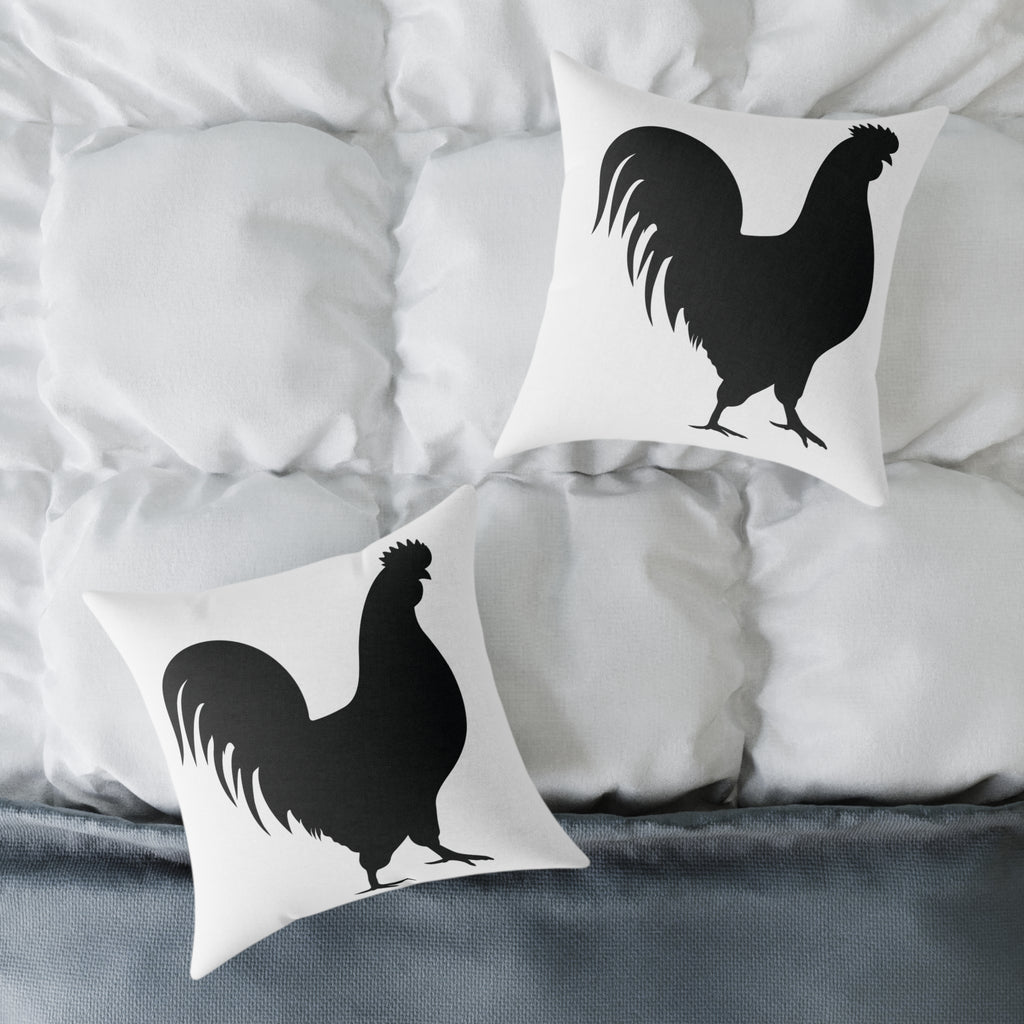 Farmhouse Rooster Silhouette Throw Pillow – Rustic Chicken Decor Cushion, Neutral Country Homestead Accent Pillow