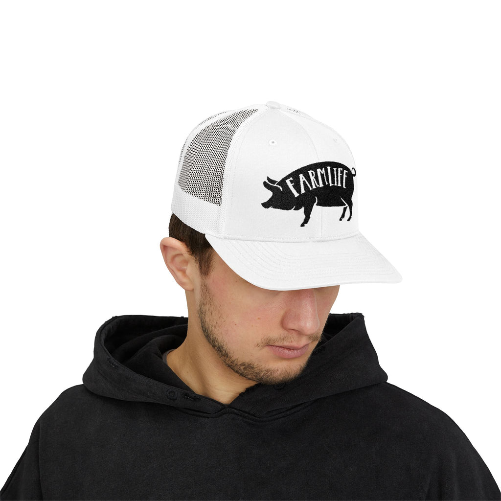 Farm Life Pig Snapback Trucker Hat – Rustic Farm Trucker Cap, Homestead Hat, Pig Lover Farm Cap, Country Lifestyle Mesh Hat