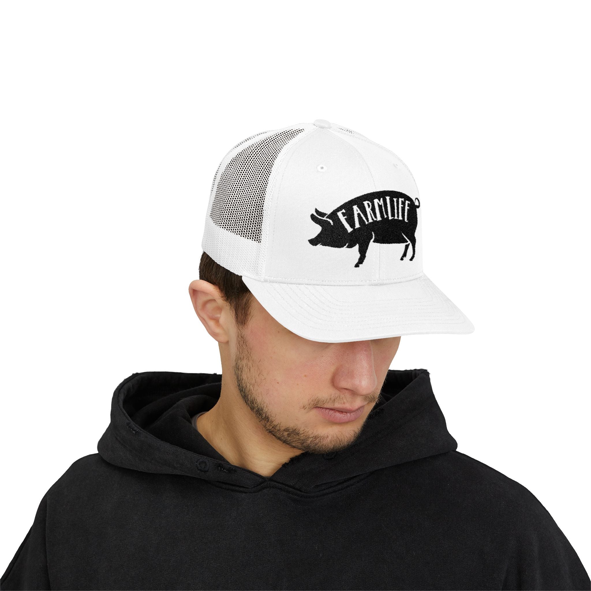 Farm Life Pig Snapback Trucker Hat – Rustic Farm Trucker Cap, Homestead Hat, Pig Lover Farm Cap, Country Lifestyle Mesh Hat