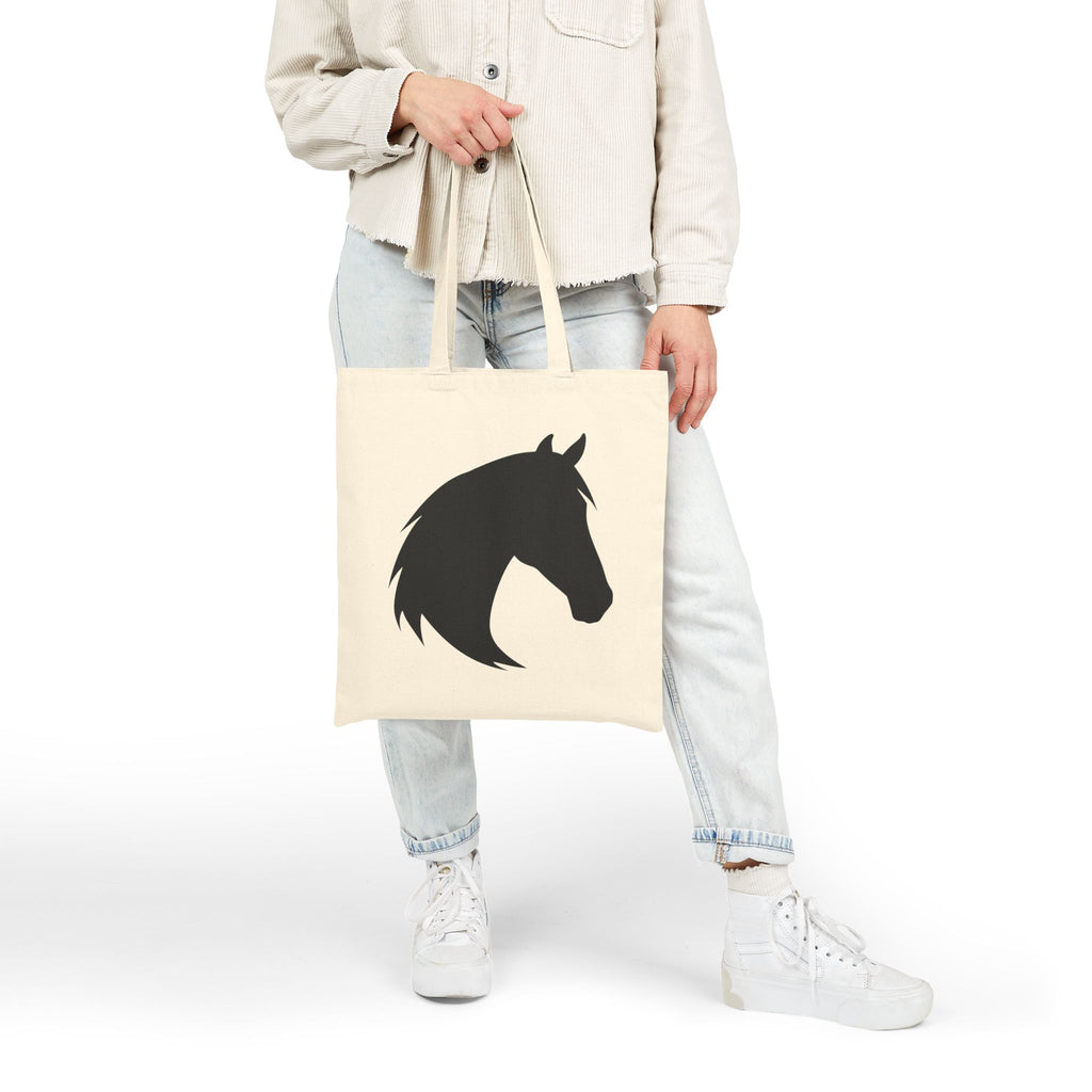 Horse Head Silhouette Canvas Tote Bag | Equestrian Farm Tote | Minimalist Horse Lover Market Bag | Rustic Farmhouse Country Tote