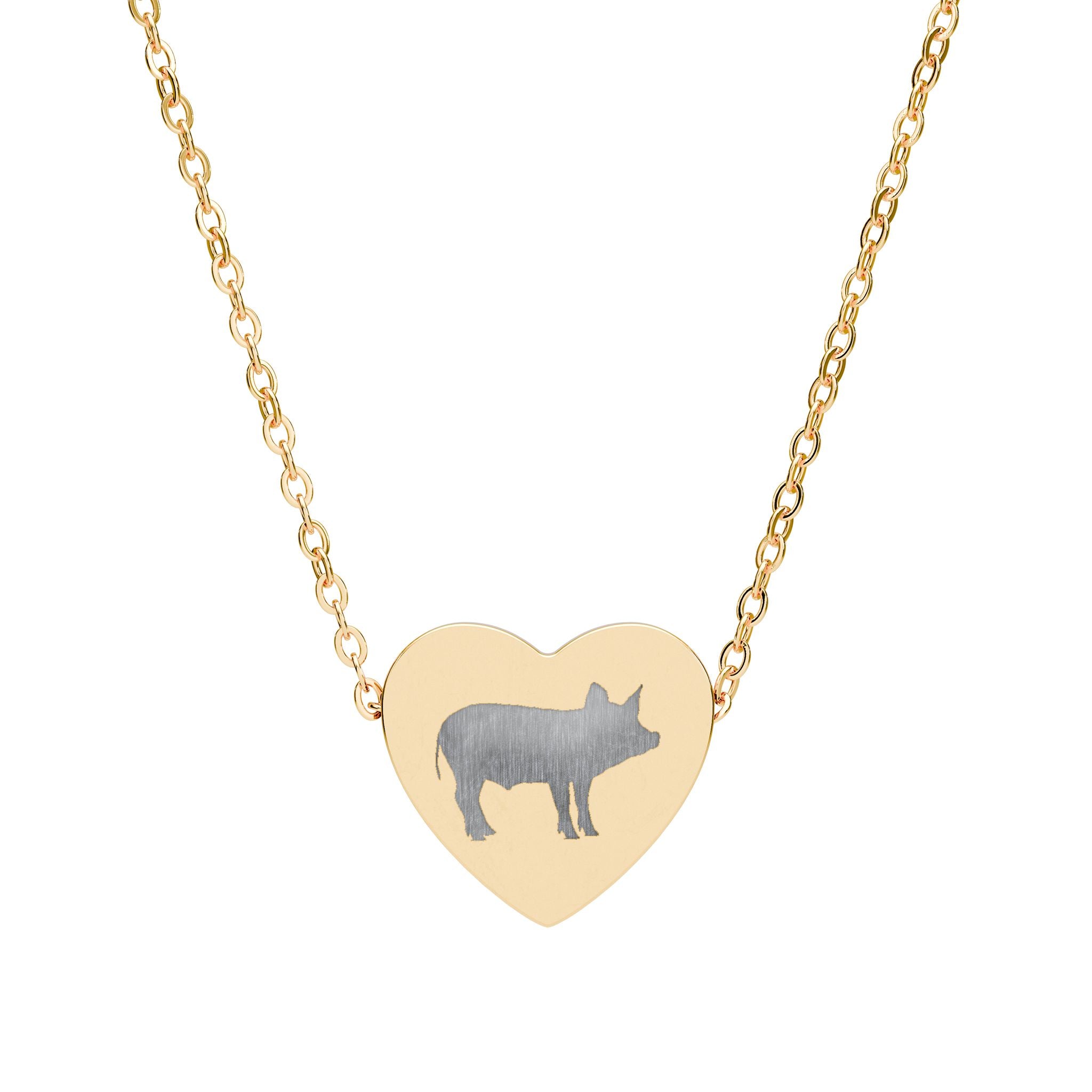 Pig Heart Necklace – Farm Pig Jewelry, Pig Lover Gift, Homestead Necklace, Mini Pig Pendant, Farm Animal Jewelry, Stainless Steel Engraved Heart Necklace